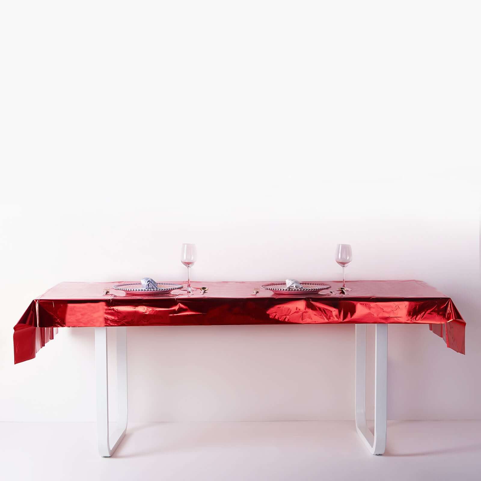 Metallic Foil Tablecloth Rectangle Red - Decorative Disposable Table Cover 40"x90"