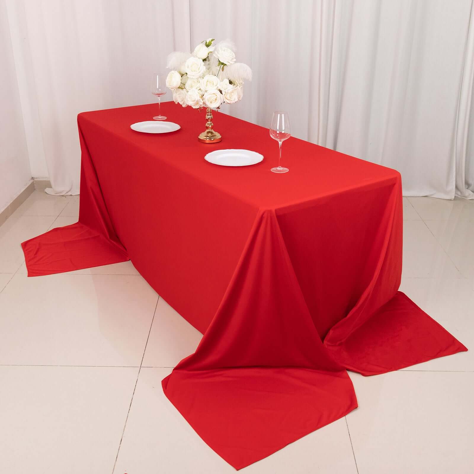 Scuba Rectangular 90"x156" Tablecloth Red - Wrinkle Free, Stain Resistant & Seamless Table Cover