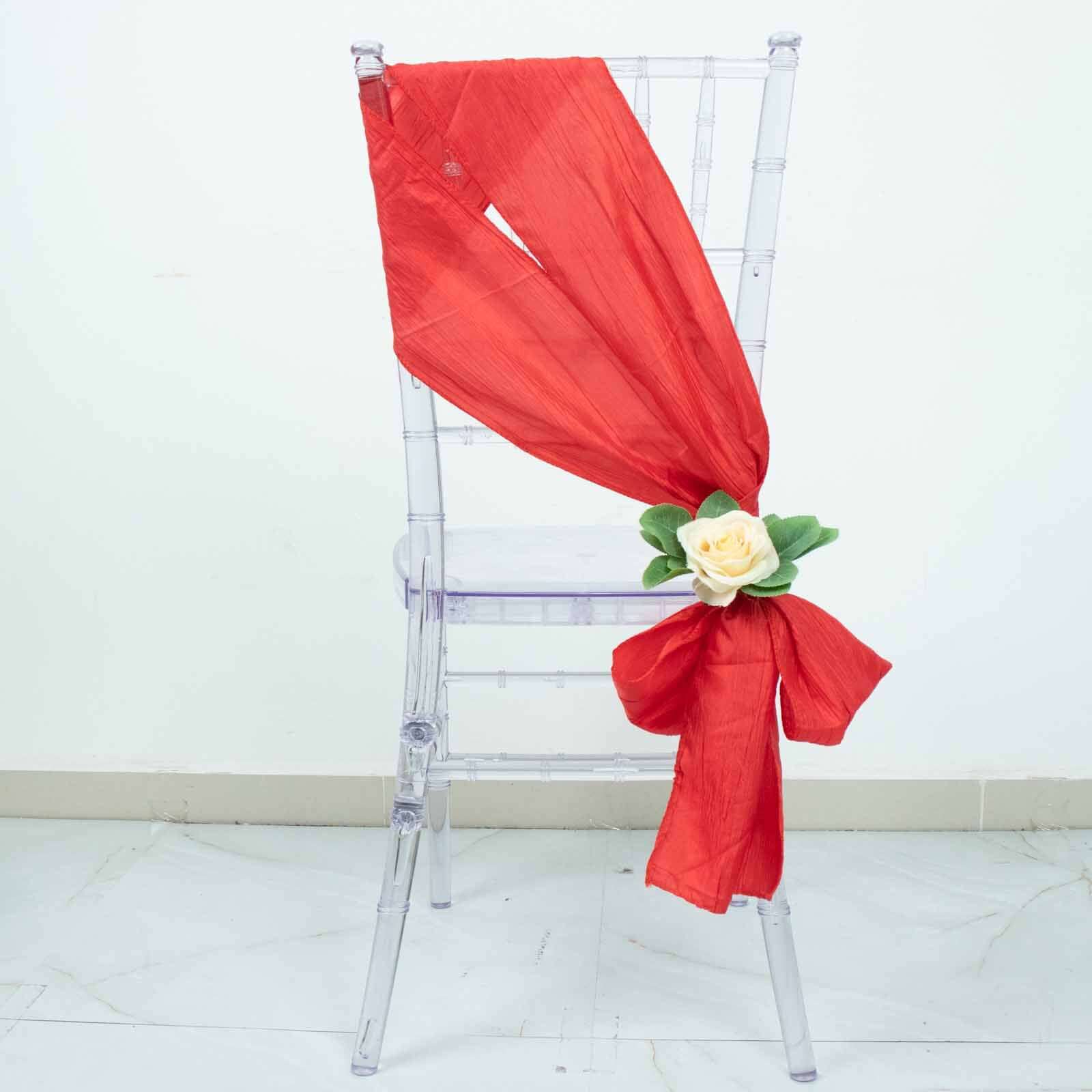 5 Pack Taffeta 6"x106" Chair Sashes Red Accordion Crinkle Texture - Stylish Decor for Weddings & Gatherings