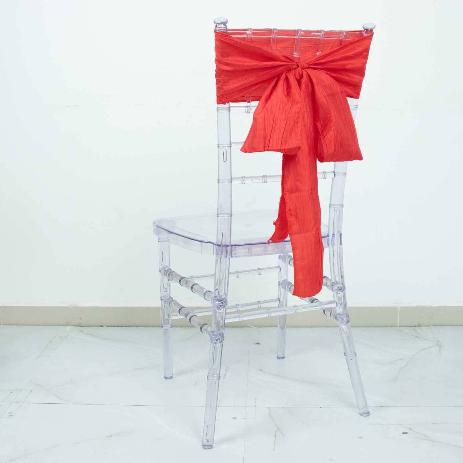 5 Pack Taffeta 6"x106" Chair Sashes Red Accordion Crinkle Texture - Stylish Decor for Weddings & Gatherings