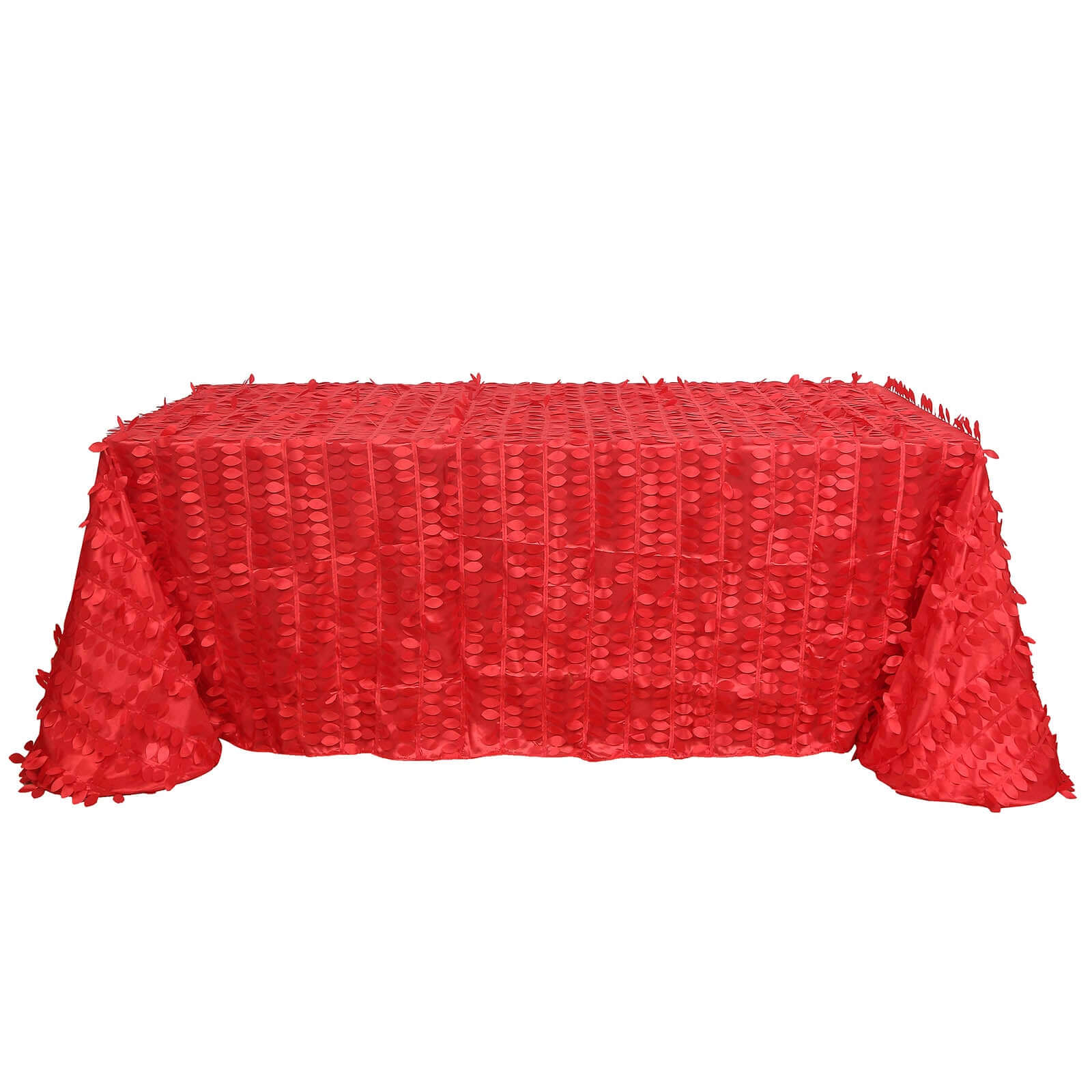 Taffeta 90"x156" Rectangle Tablecloth Red | 3D Leaf Petal Design Seamless Table Cover