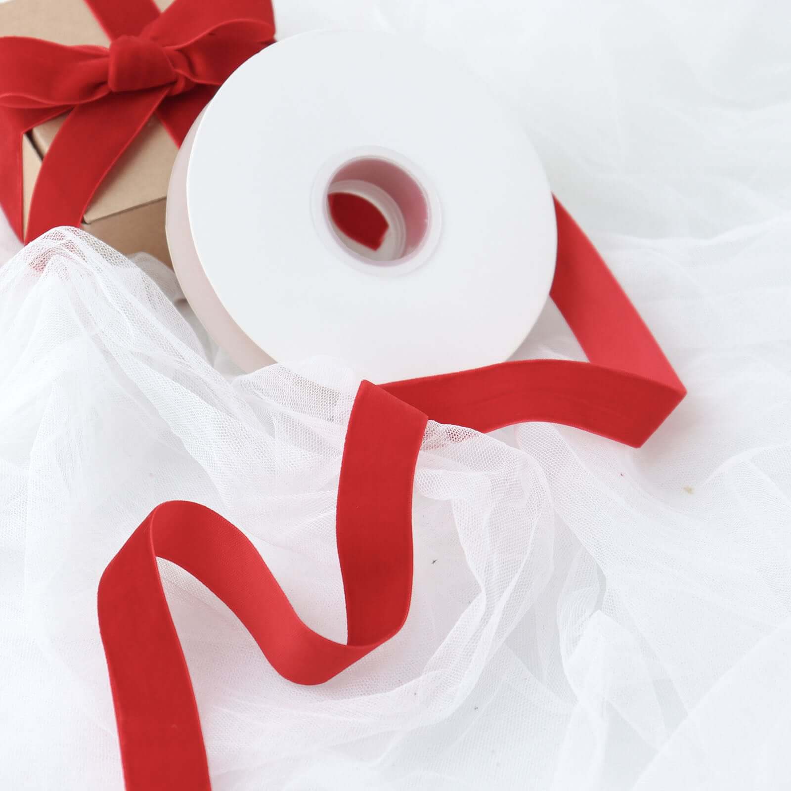 10 Yards Red 1" Velvet Single Faced Ribbon Spool, DIY Craft Supplies, Velvet and Nylon Ribbon Roll