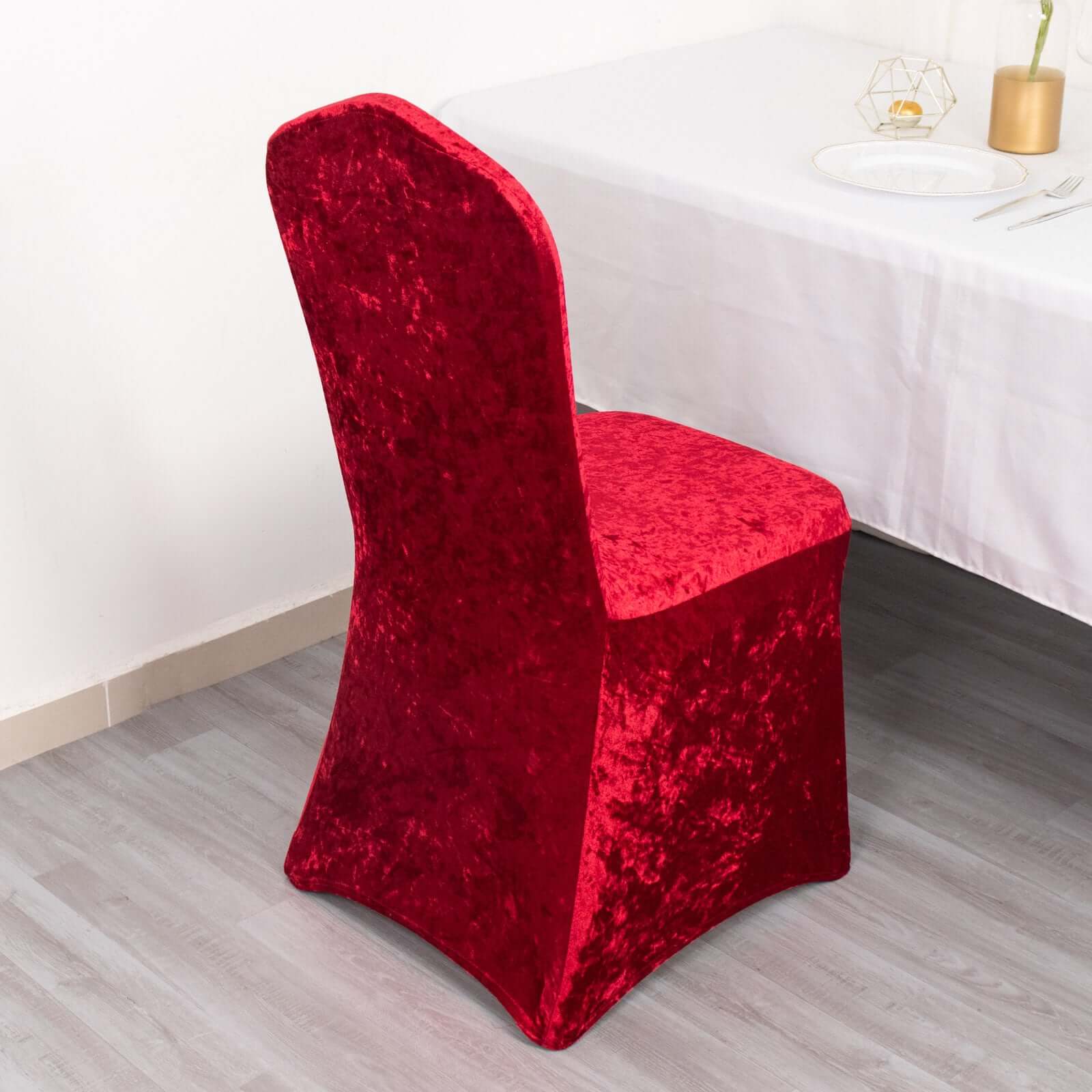Crushed Velvet Spandex Banquet Chair Cover Fitted Slipcover Red - Stretch 190GSM Slipcover with Foot Pockets