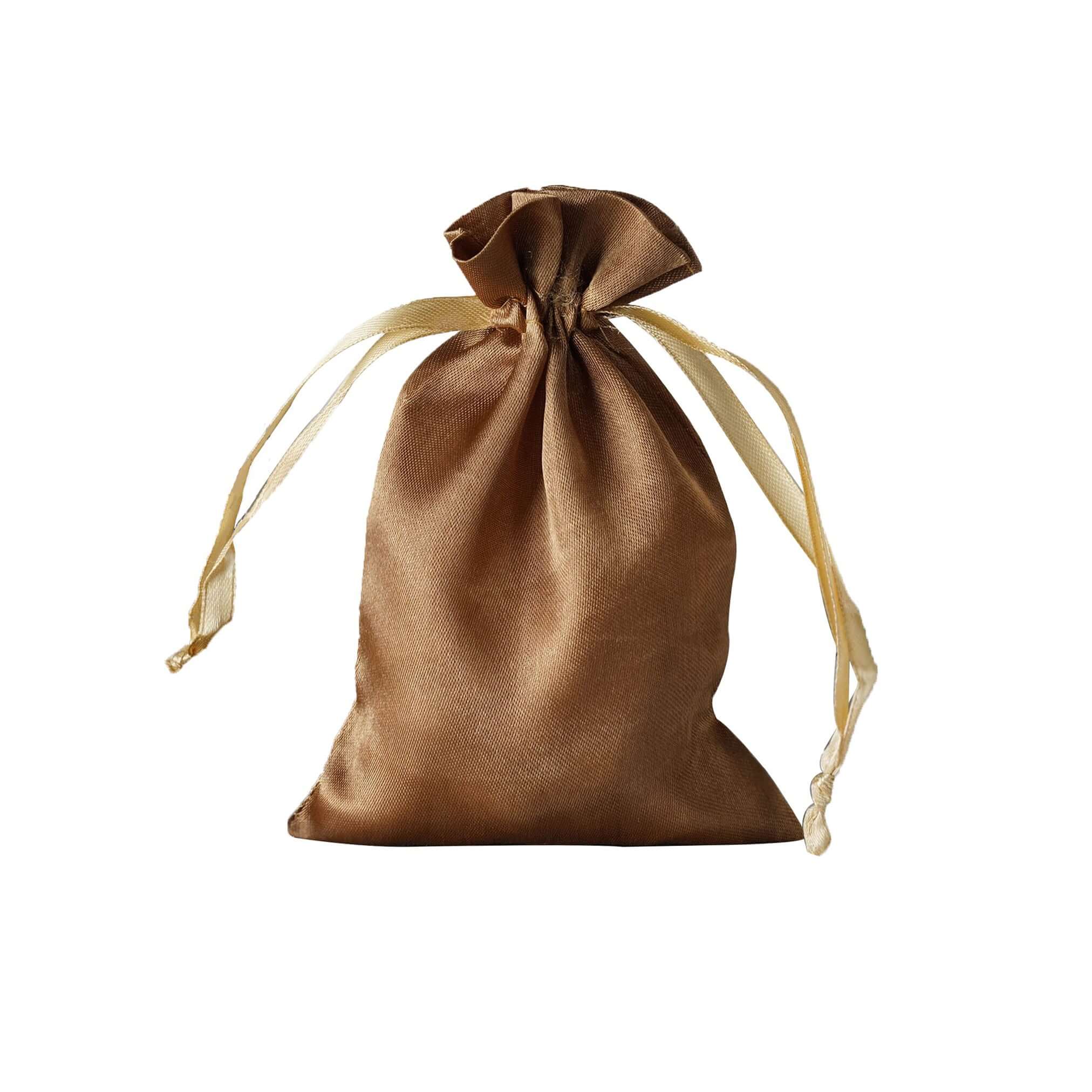 12 Pack 5"x7" Antique Gold Satin Drawstring Wedding Party Favor Gift Bags, Drawstring Pouch Gift Bags