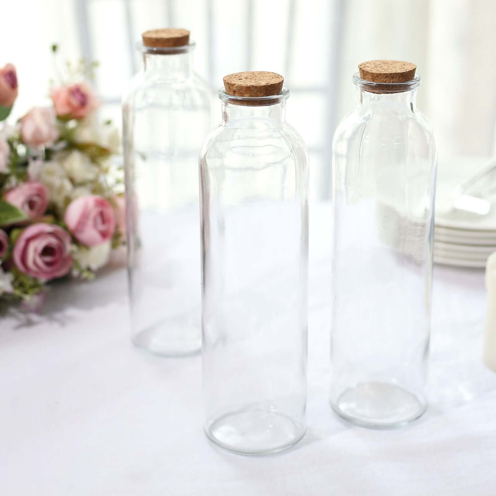 12-Pack Glass Storage Jars Round Design Clear with Cork Stoppers - Refillable Bottles for Kitchen & Organization 9" 16oz