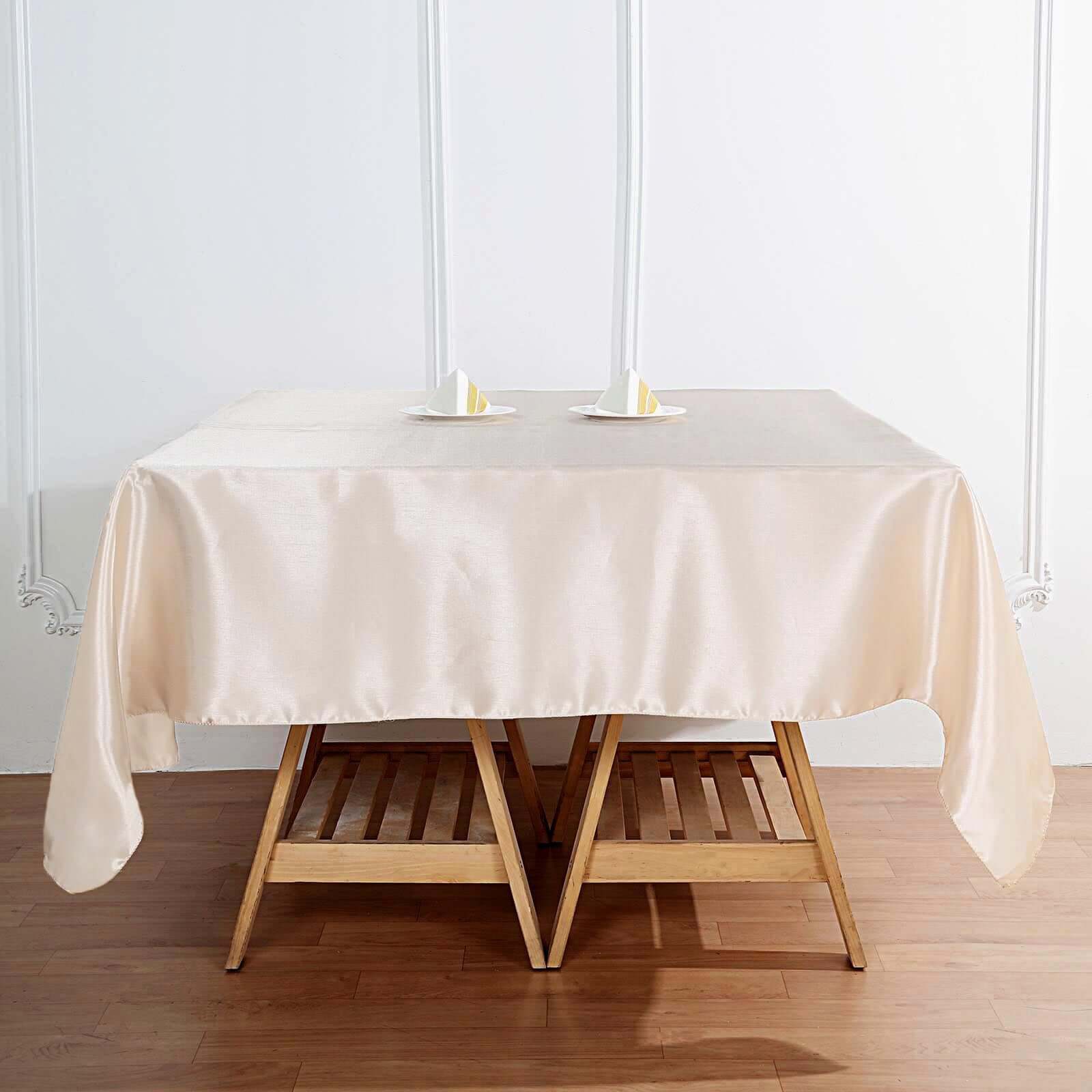Satin 72"x72" Table Overlay Square Tablecloth Beige - Smooth Finish Table Cover