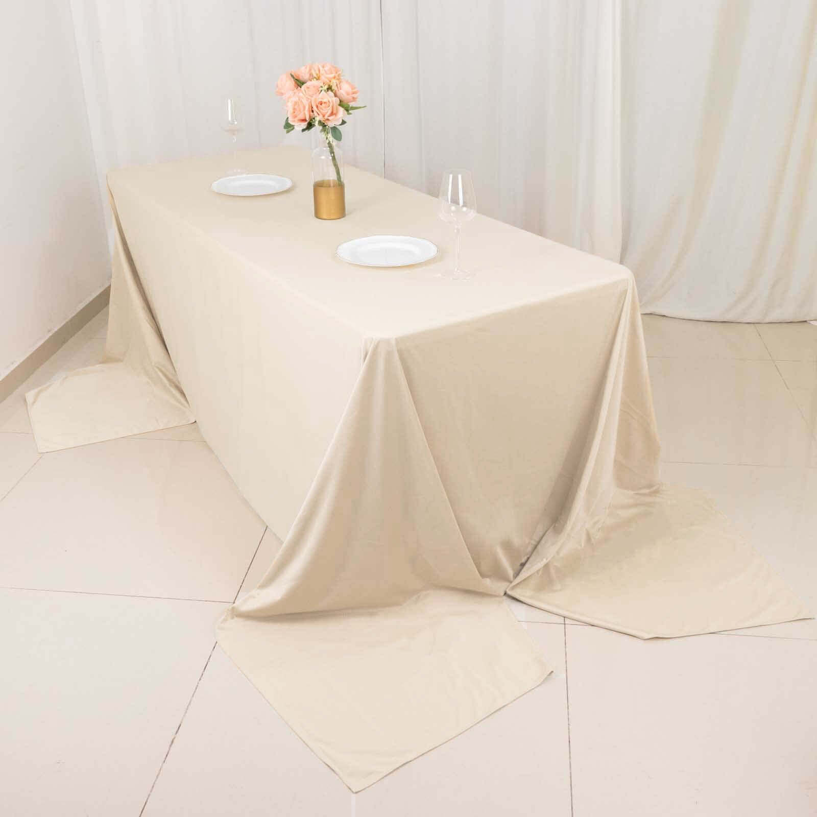 Scuba Rectangular 90"x156" Tablecloth Beige - Wrinkle Free, Stain Resistant & Seamless Table Cover