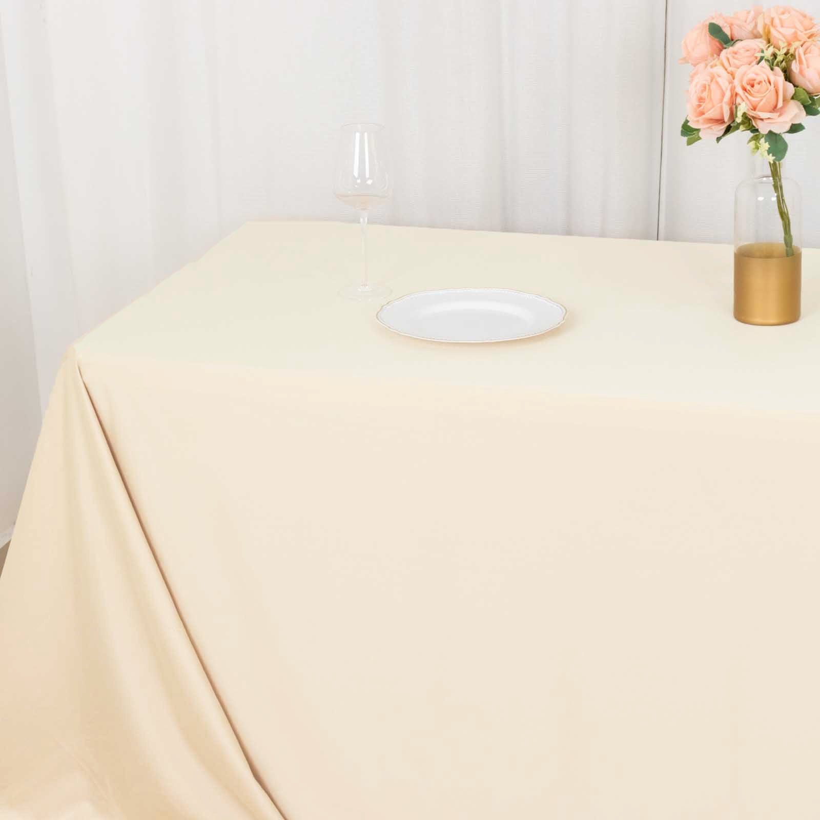 Scuba Rectangular 90"x132" Tablecloth Beige - Wrinkle Free, Stain Resistant & Seamless Table Cover