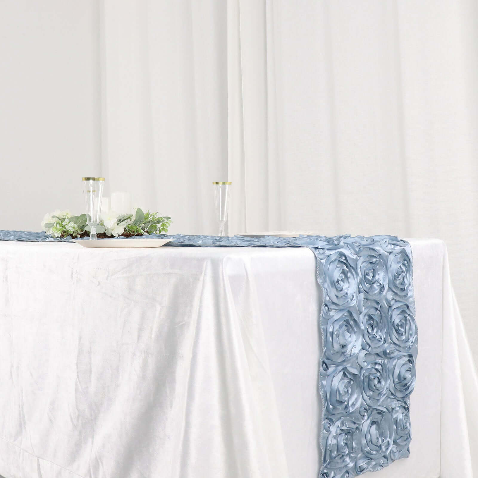 Rosette Satin 14"x108" Table Runner Dusty Blue - Grandiose Design