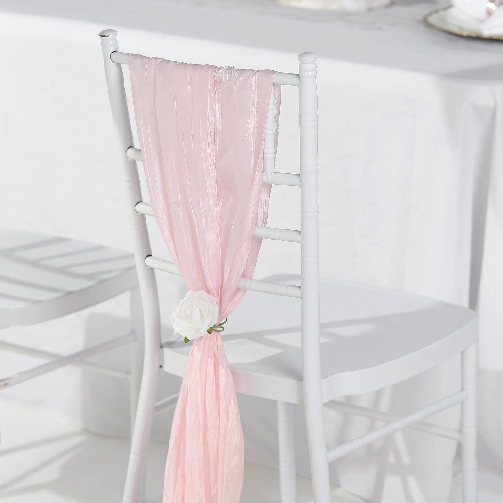 5 Pack Taffeta 6"x106" Chair Sashes Blush Accordion Crinkle Texture - Stylish Decor for Weddings & Gatherings