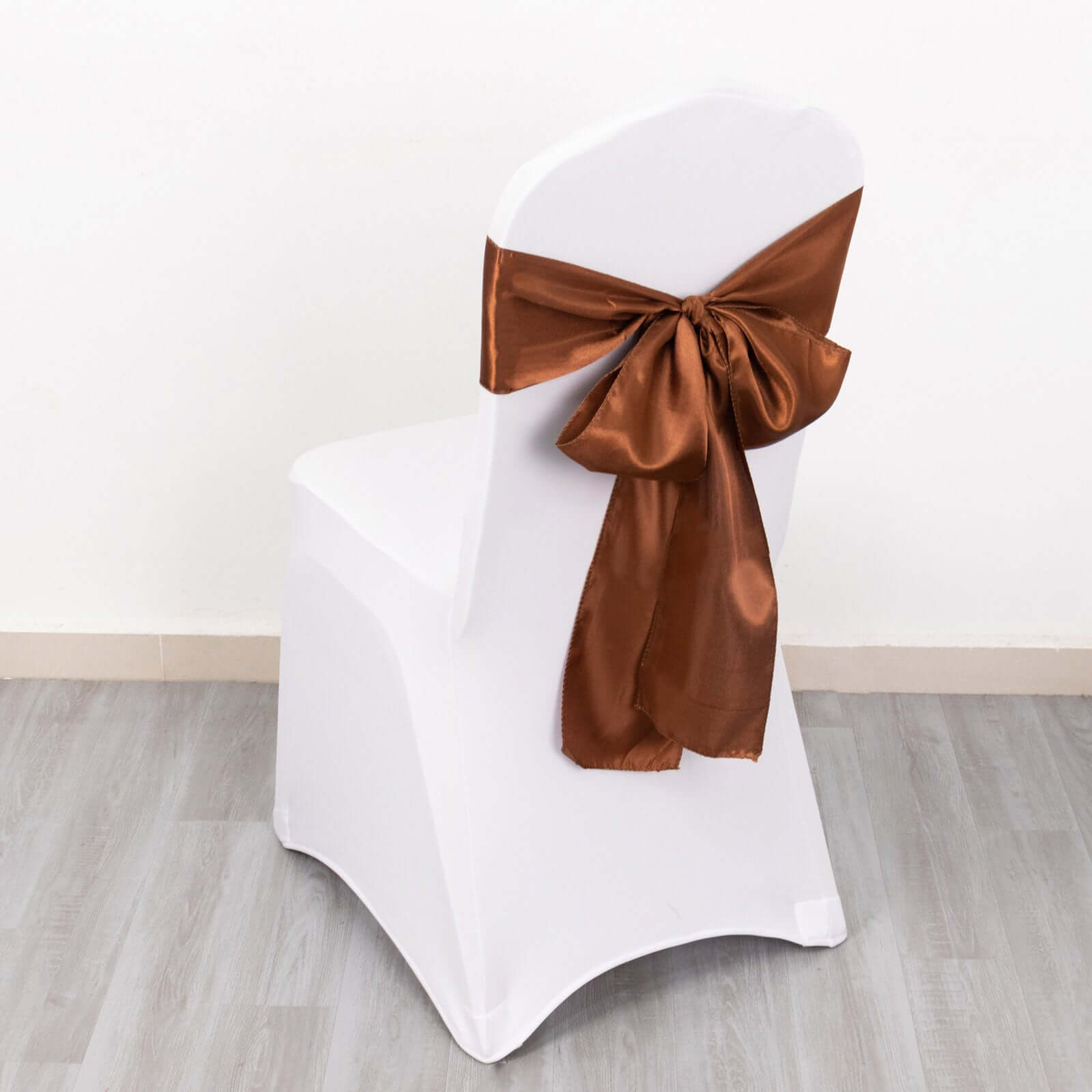 5 Pack Satin Chair Sashes Cinnamon Brown - Durable Chair Bows with Shiny Finish 6"x106"