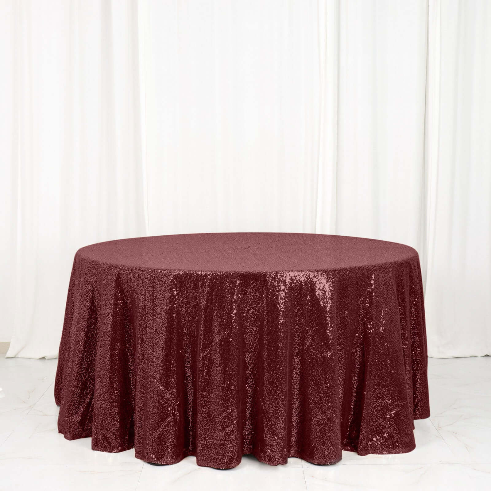 Sequin 120" Round Tablecloth Burgundy - Seamless Glittering Table Cover