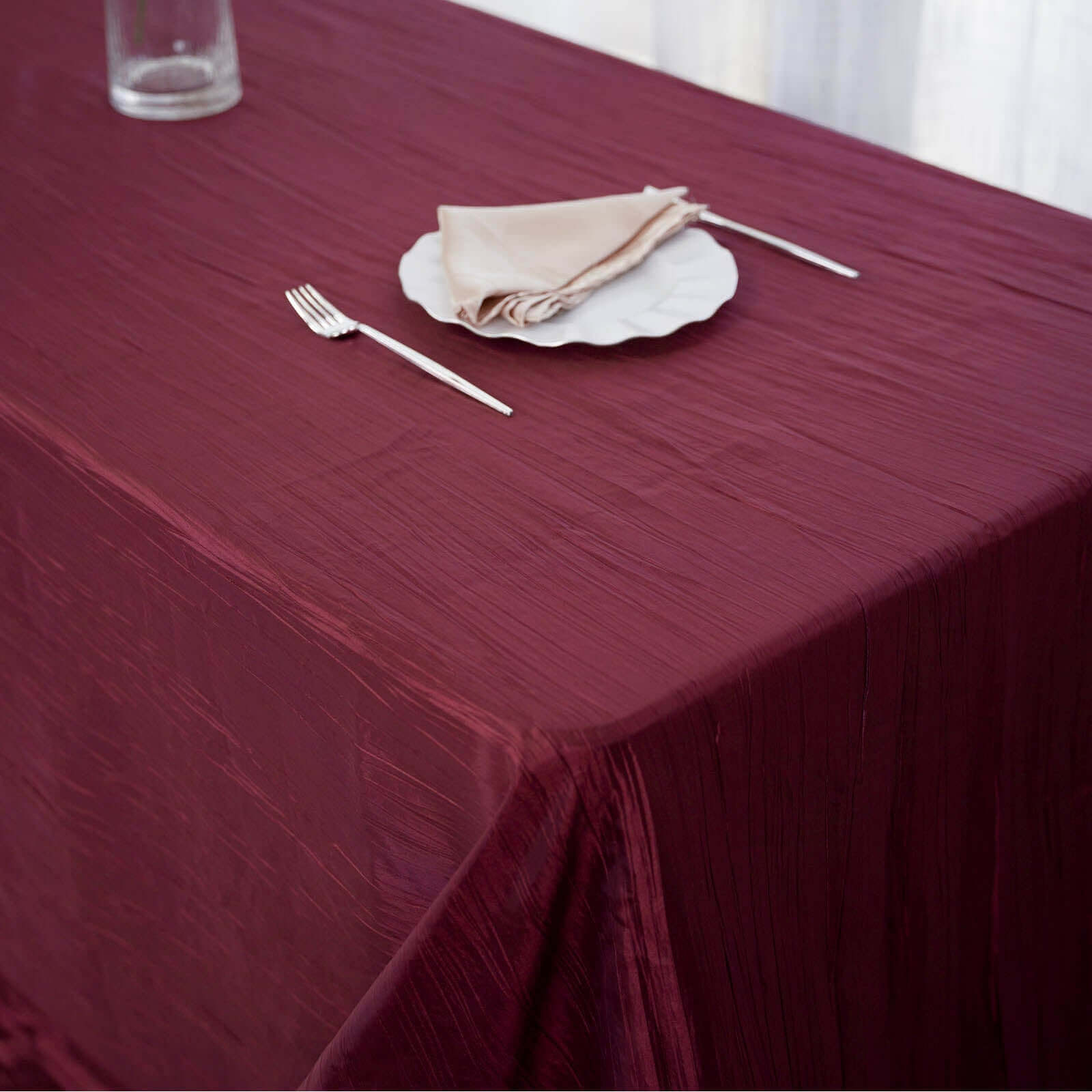 Taffeta 90"x156" Rectangle Tablecloth Burgundy - Accordion Crinkle Seamless Table Cover