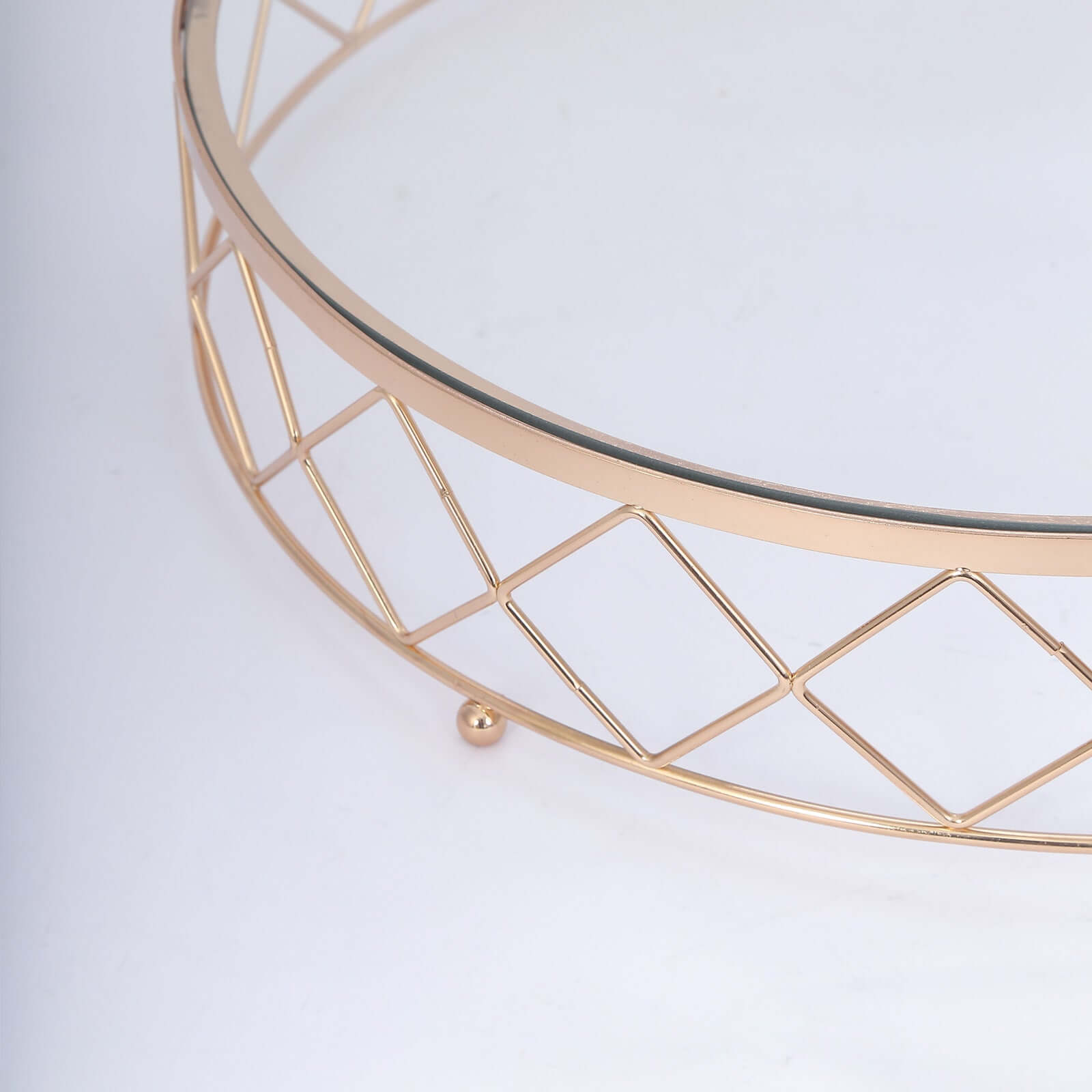 Metal Cake Stand Geometric Diamond Cut Design Gold with Glass Top - Dessert Display Riser 14"