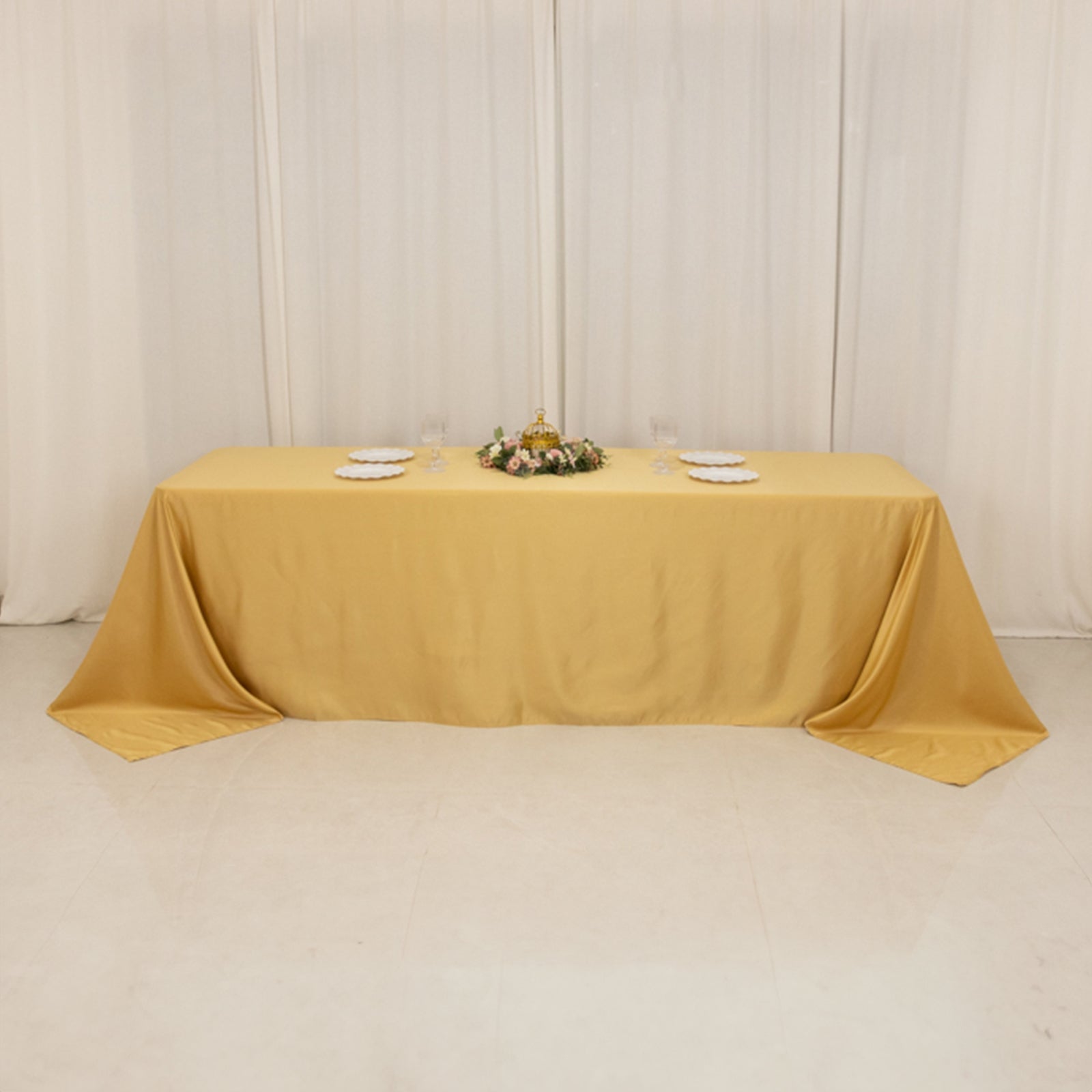 Lamour Satin 90"x156" Rectangle Tablecloth Champagne - Luxurious, Soft Seamless Table Cover
