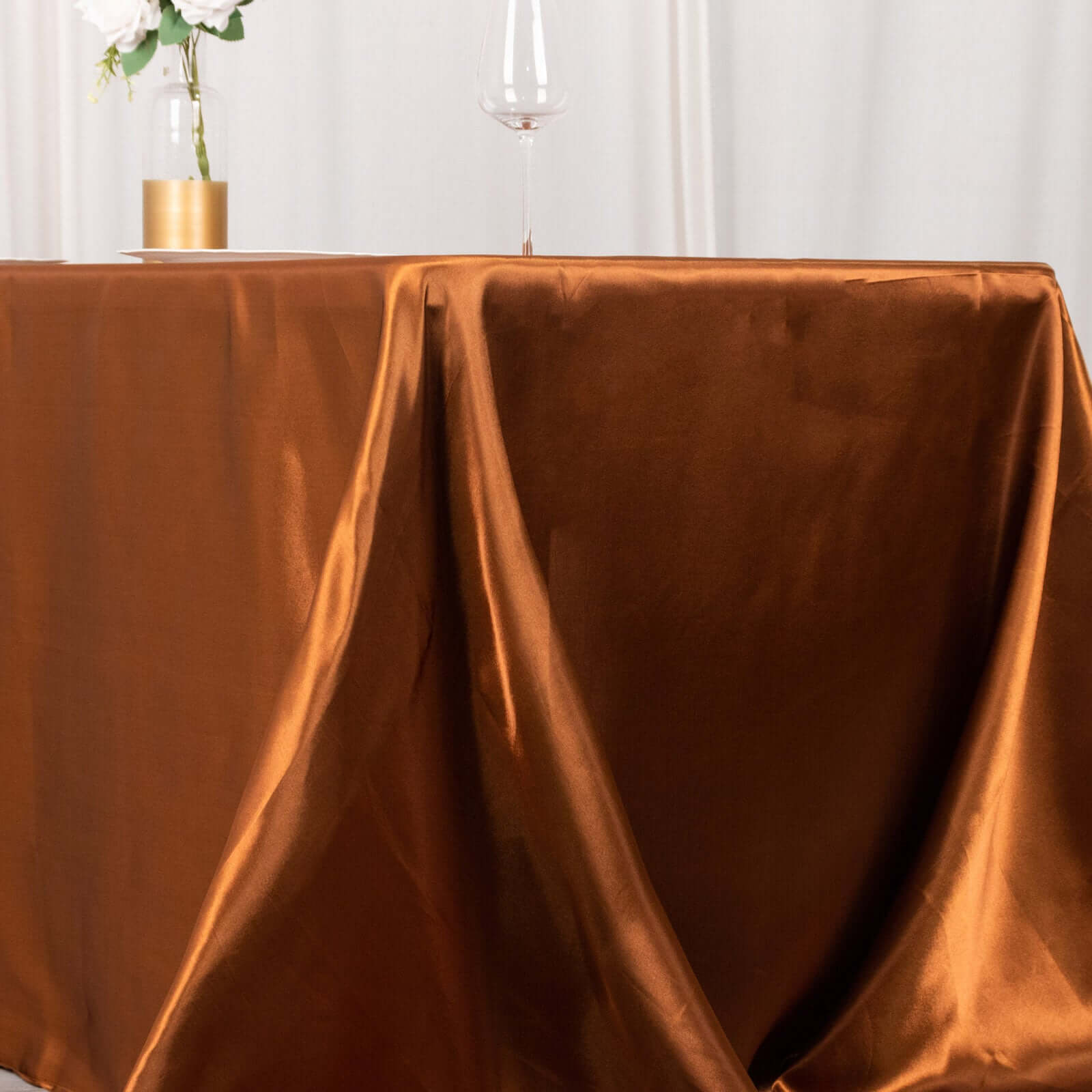 Satin Rectangular 90"x132" Tablecloth Cinnamon Brown - Seamless Table Cover