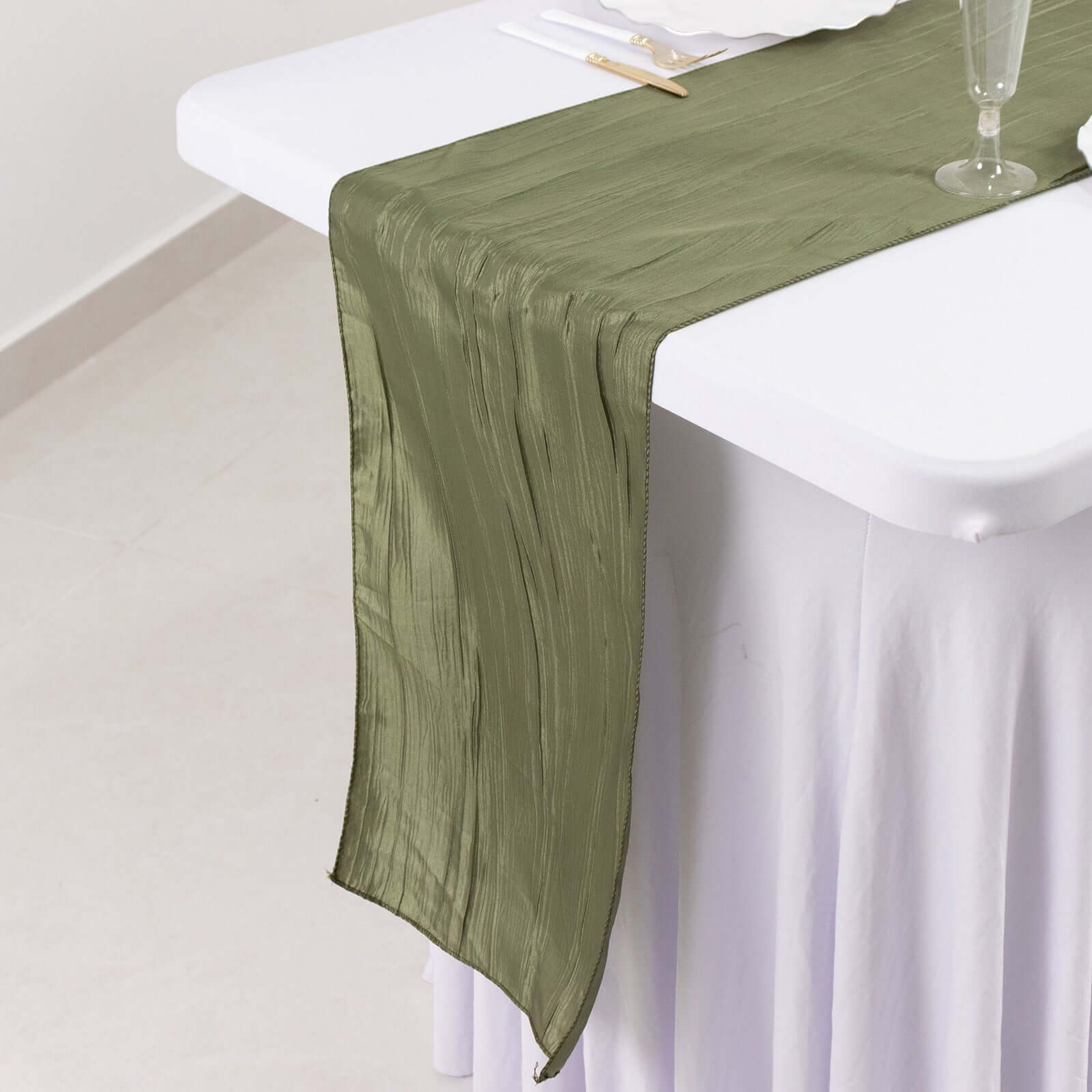 Taffeta 12"x108" Table Runner Dusty Sage Green - Accordion Crinkle Design