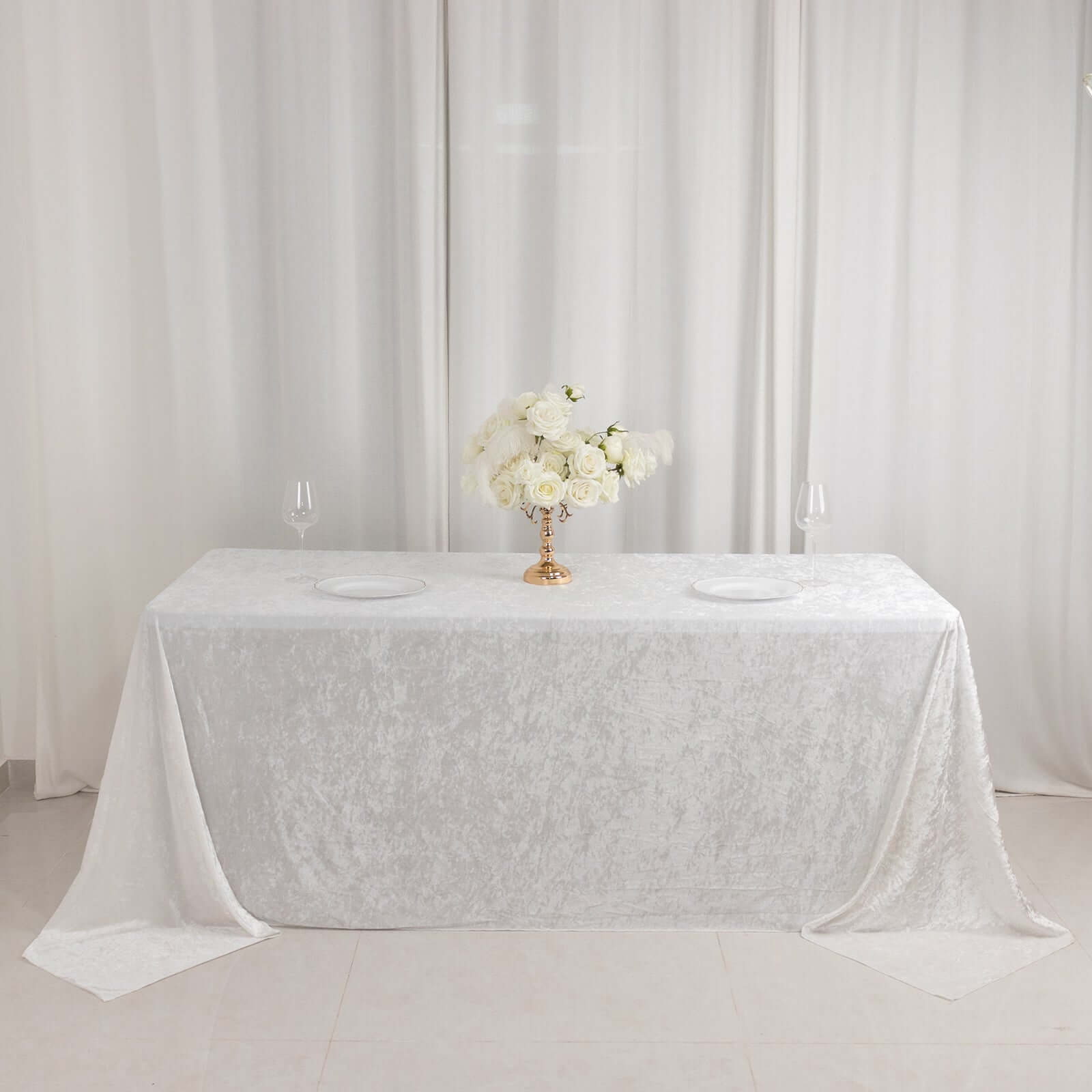 Premium Crushed Velvet 90"x132" Rectangle Tablecloth White - Reusable Soft & Graceful Seamless Table Cover