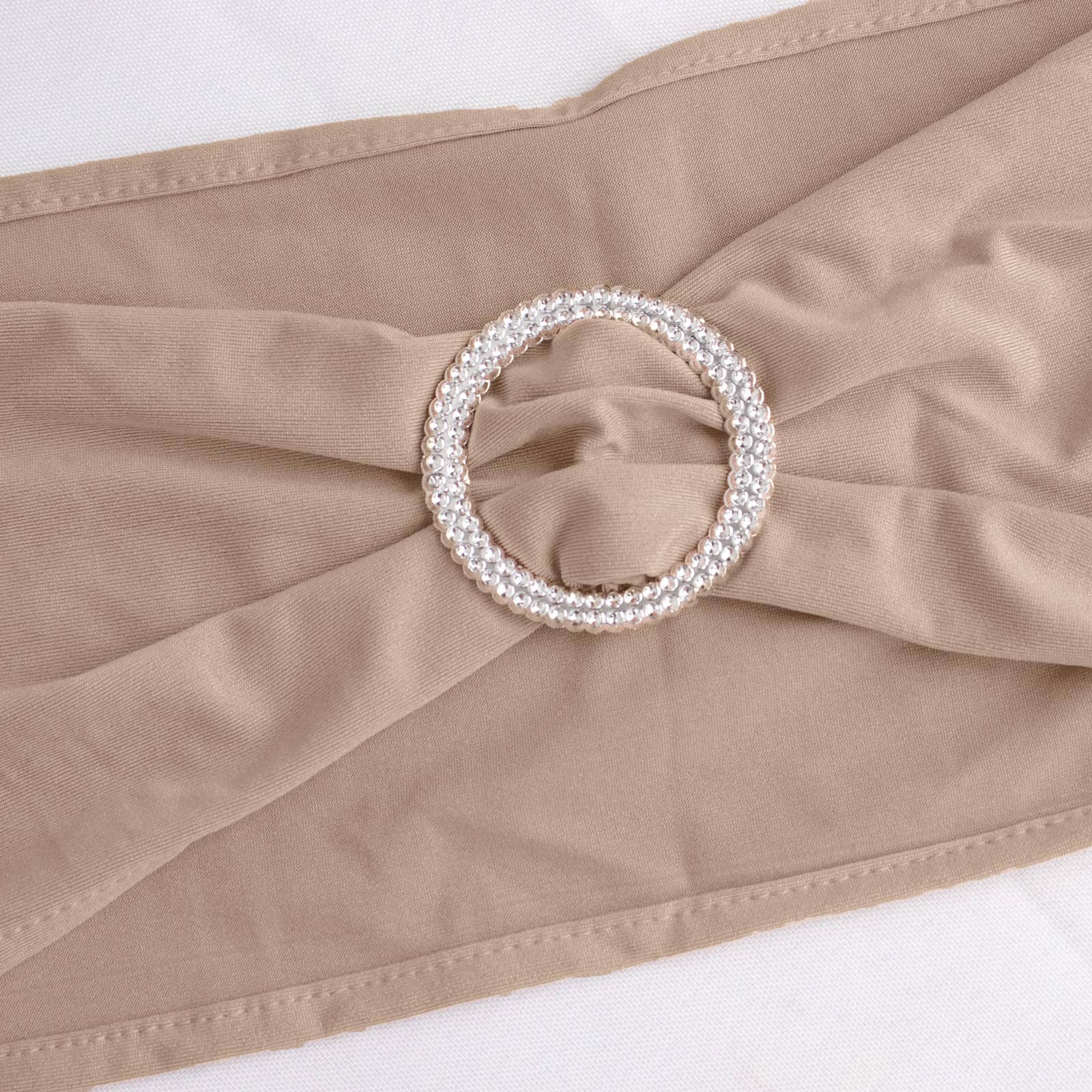 5 Pack Stretch Spandex Chair Sashes Nude - Reusable Chair Bands with Silver Diamond Ring Slide Buckle 5"x14"