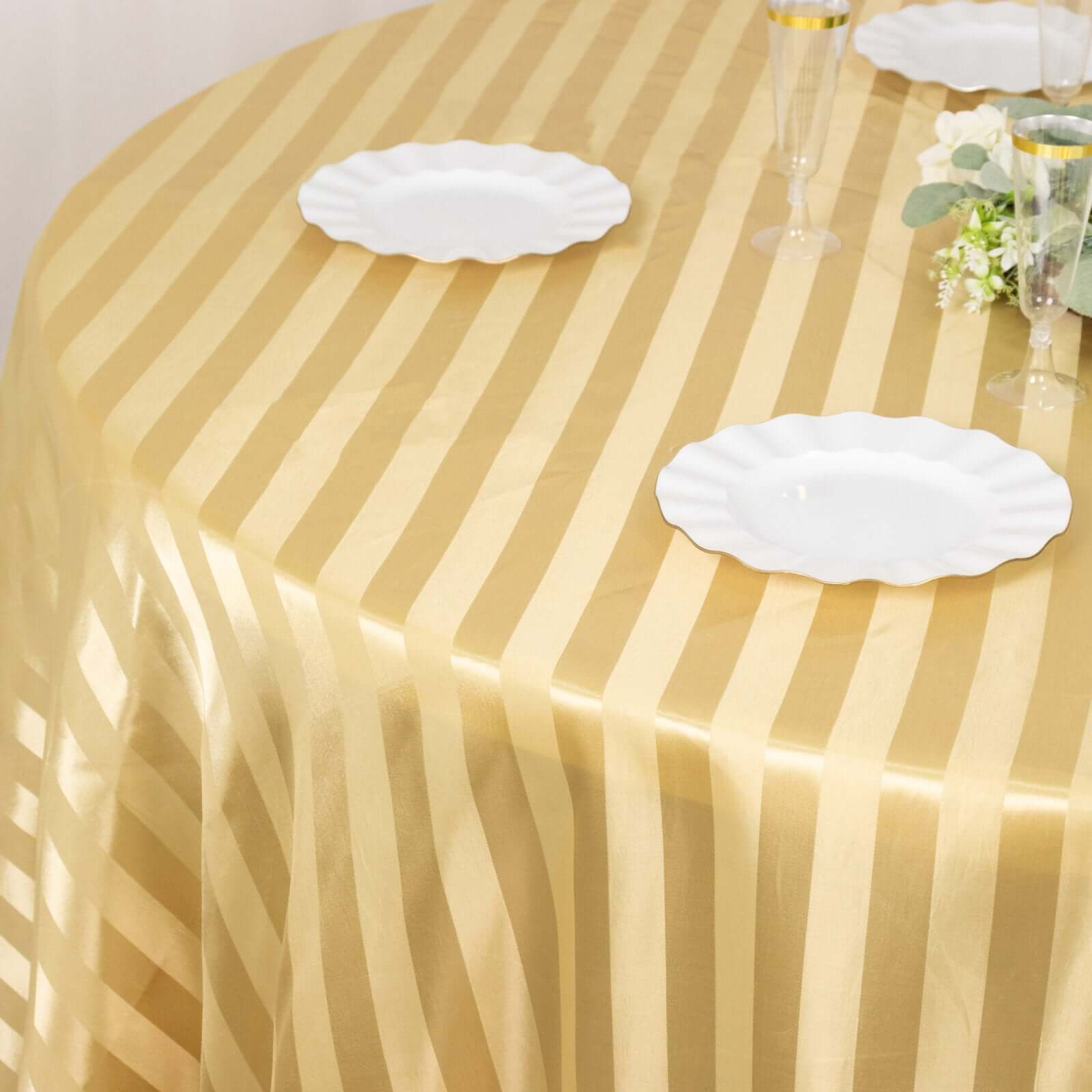 Satin Striped 120" Round Tablecloth Champagne - Silky Smooth Seamless Table Cover