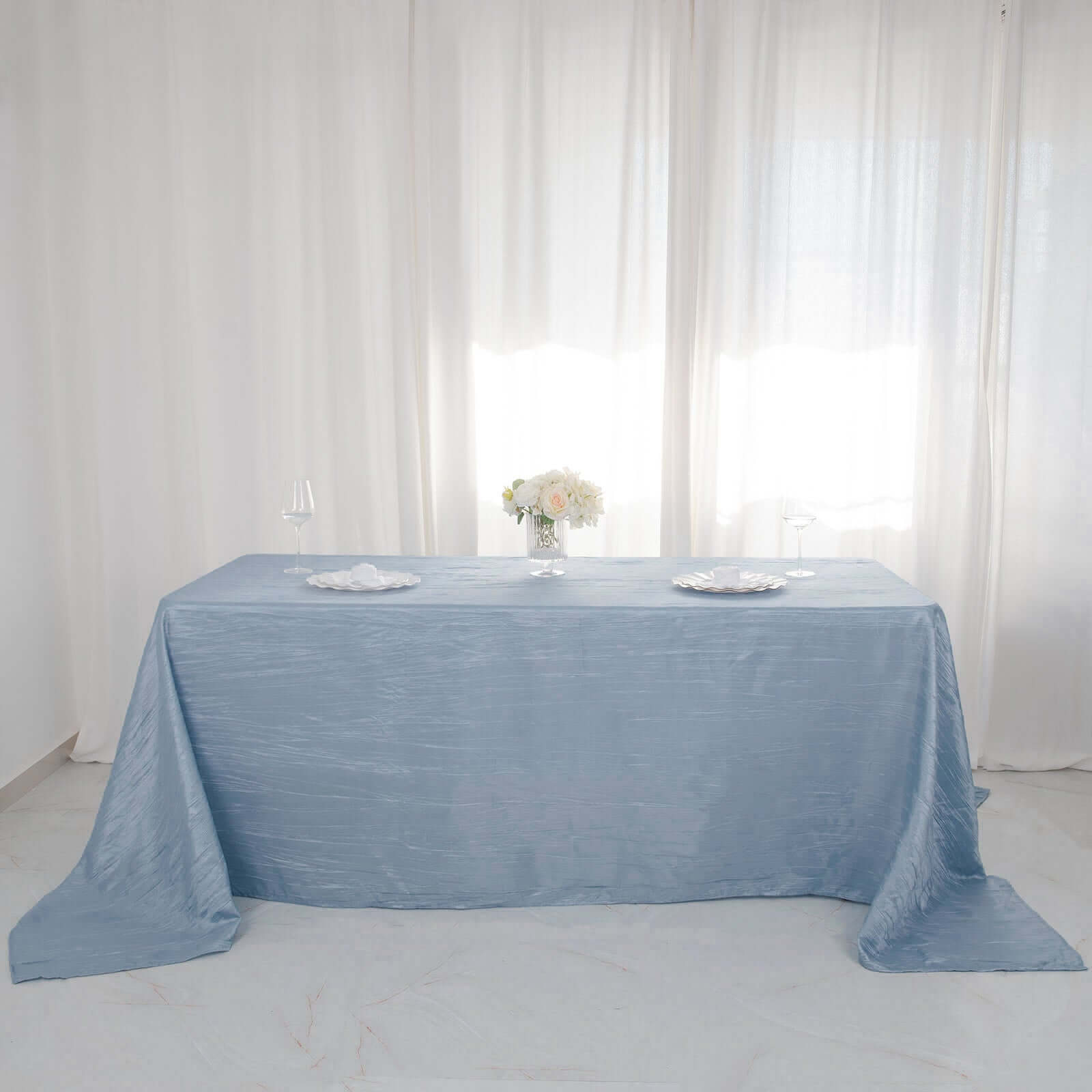 Taffeta 90"x132" Rectangle Tablecloth Dusty Blue - Seamless Accordion Crinkle Table Cover