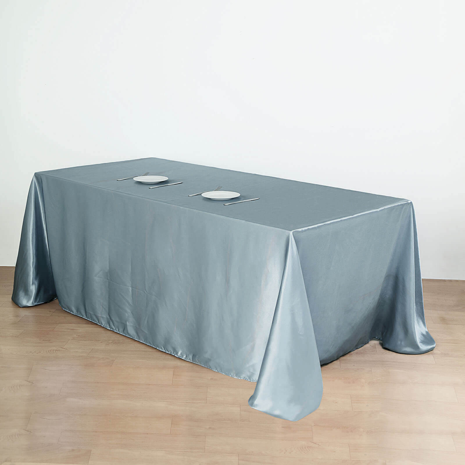 Satin Rectangular 90"x156" Tablecloth Dusty Blue - Seamless Table Cover