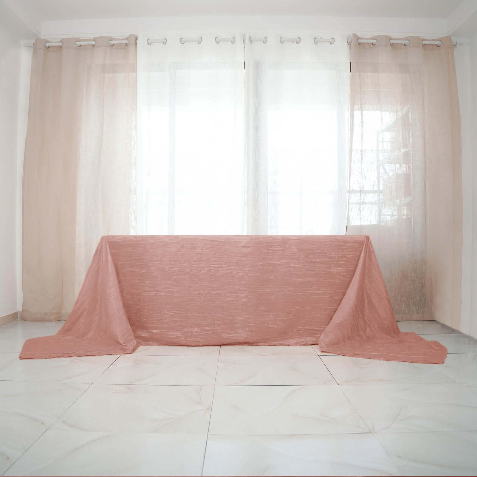 Taffeta 90"x156" Rectangle Tablecloth Dusty Rose - Accordion Crinkle Seamless Table Cover