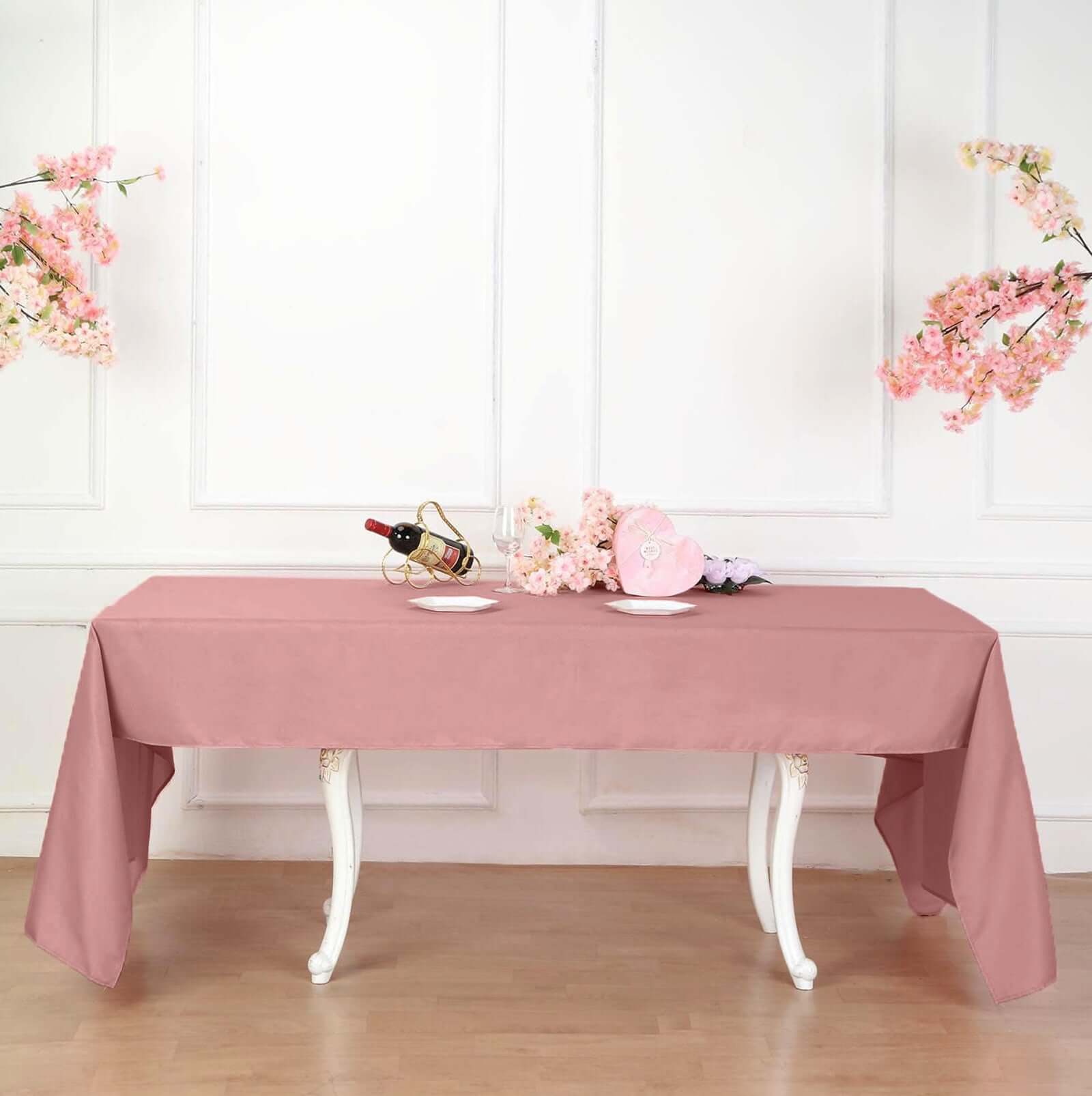 Polyester 60"x102" Rectangle Tablecloth Dusty Rose - Durable and Stylish Table Cover