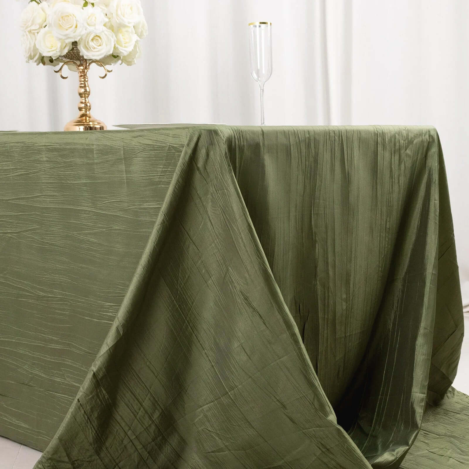 Taffeta 90"x156" Rectangle Tablecloth Dusty Sage Green - Accordion Crinkle Seamless Table Cover