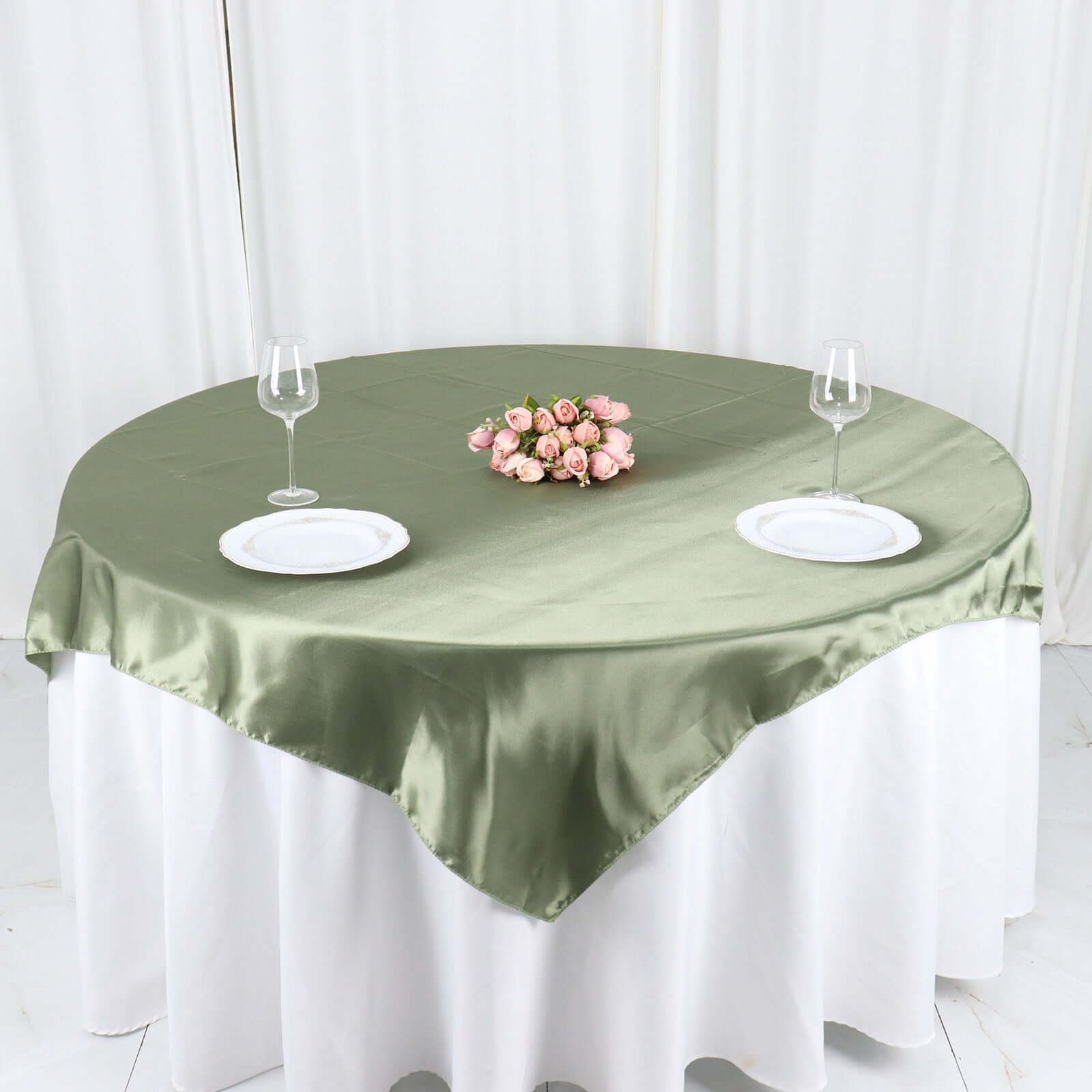 Satin 60"x60" Table Overlay Square Tablecloth Dusty Sage Green - Smooth Silky Touch Table Cover