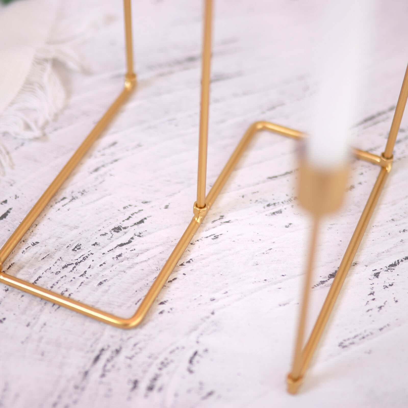 Taper Candle Holder Gold Metal 5-Arm Geometric Candelabra Design - Decorative Piece for Banquets and Celebrations 12"