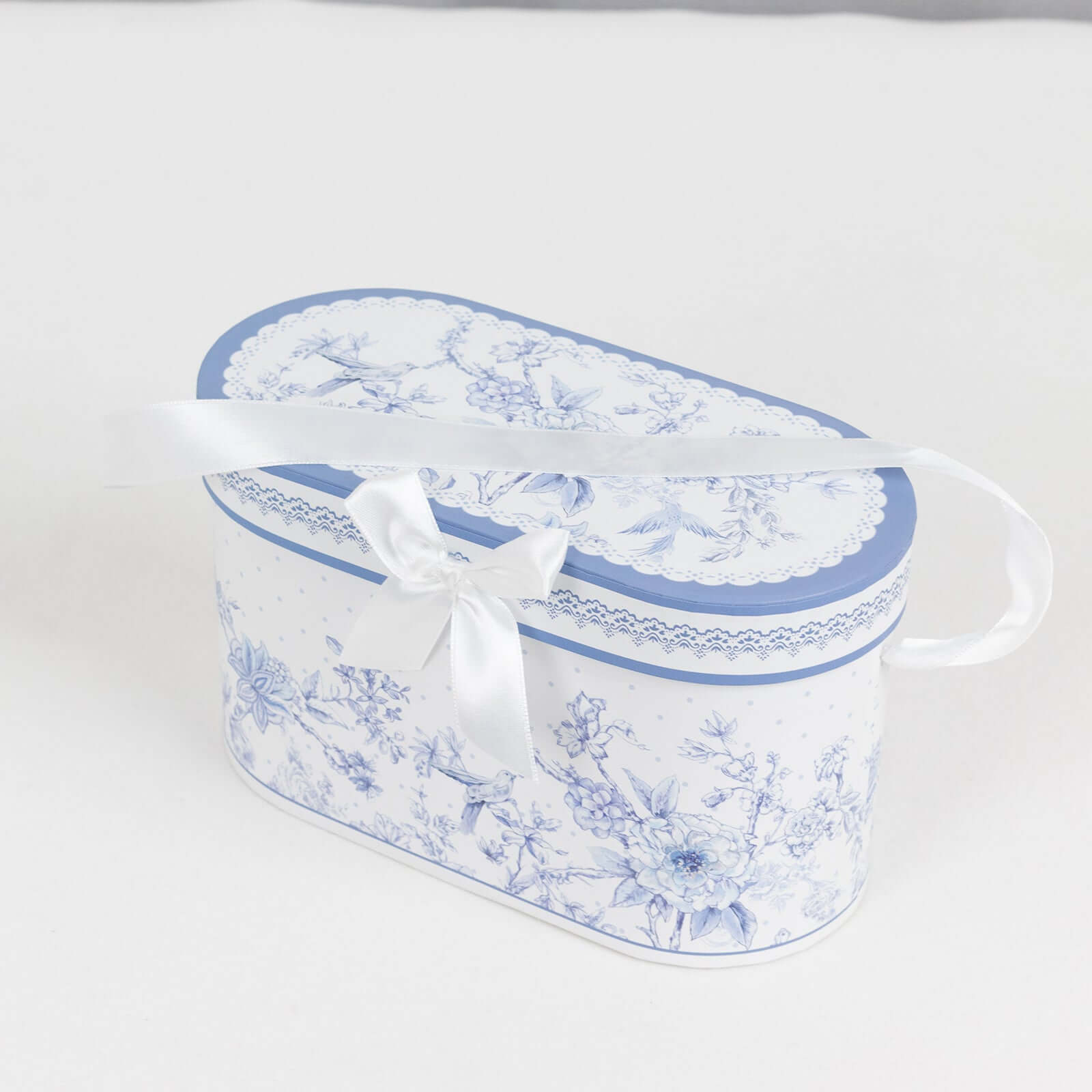 White Blue French Toile Bridal Shower Gift Set, 2 Pack Porcelain Tea Cups With Matching Keepsake Gift Box and Satin Ribbon Handle