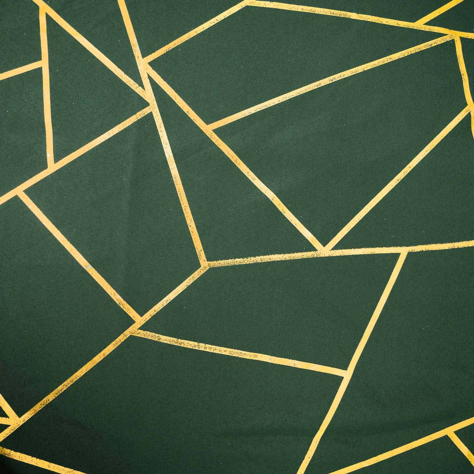 Polyester 90"x156" Rectangle Tablecloth Hunter Emerald Green Seamless with Gold Foil Geometric Pattern - Wrinkle-Resistant Seamless Table Cover for Sophisticated Events