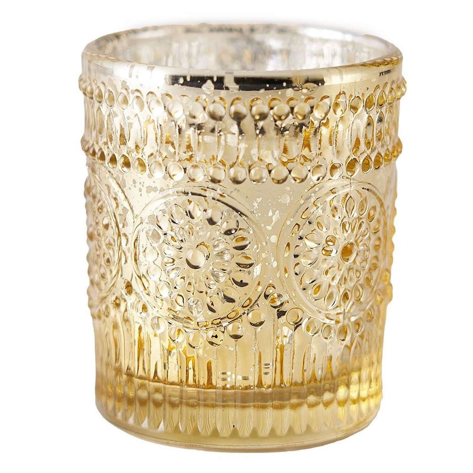 6-Pack Gold Glass Votive Tealight Holders - Stylish Primrose Design for Weddings & Décor