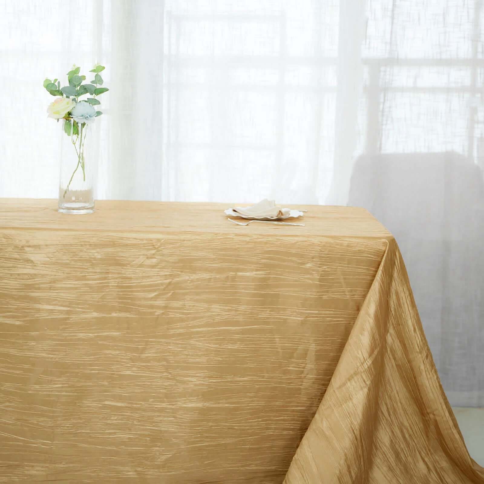 Taffeta 90"x156" Rectangle Tablecloth Gold - Seamless Accordion Crinkle Design for Stylish Celebrations