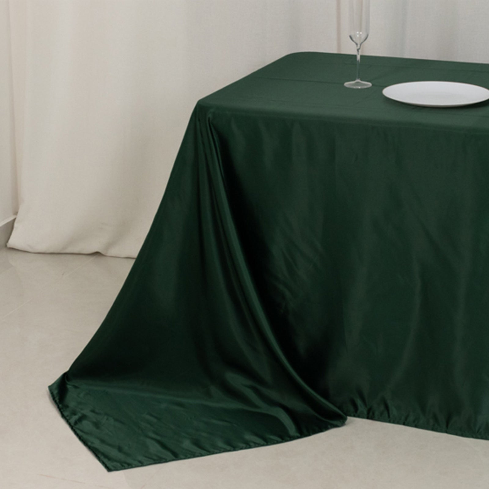 Lamour Satin 90"x156" Rectangle Tablecloth Hunter Emerald Green - Luxurious, Soft Seamless Table Cover