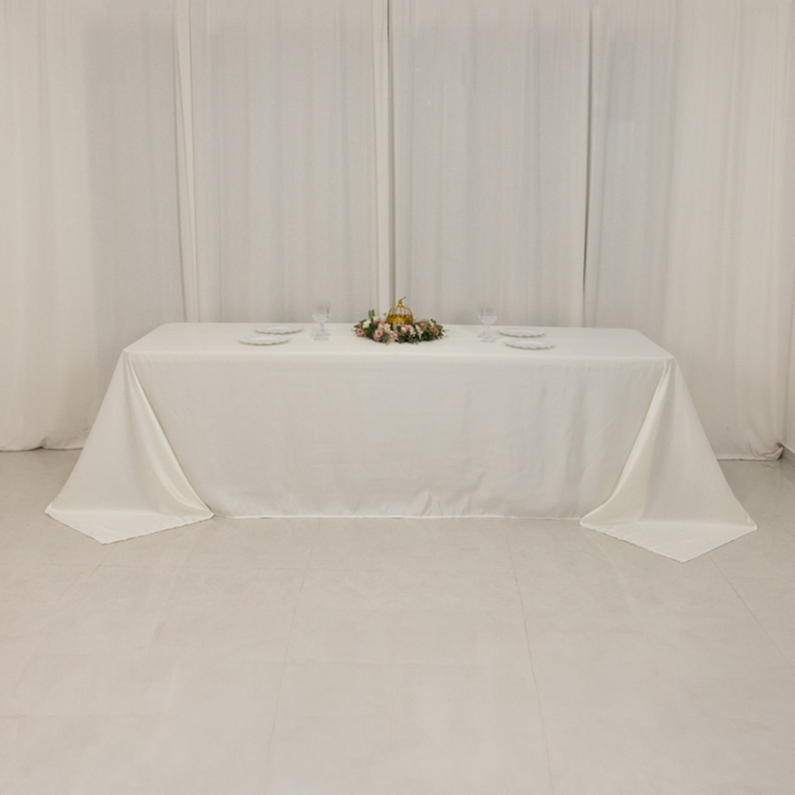 Lamour Satin 90"x156" Rectangle Tablecloth Ivory - Luxurious, Soft Seamless Table Cover