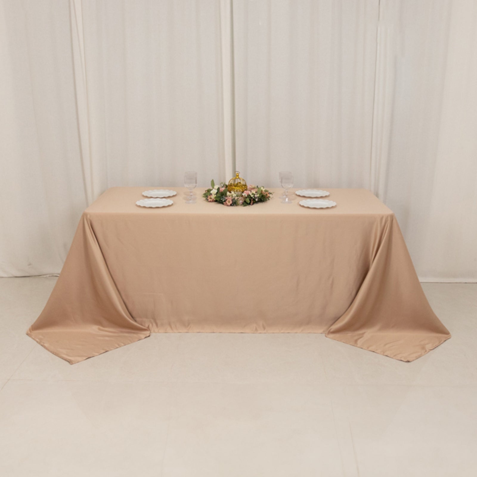 Lamour Satin 90"x132" Rectangle Tablecloth Nude - Soft & Silk-Like Seamless Table Cover
