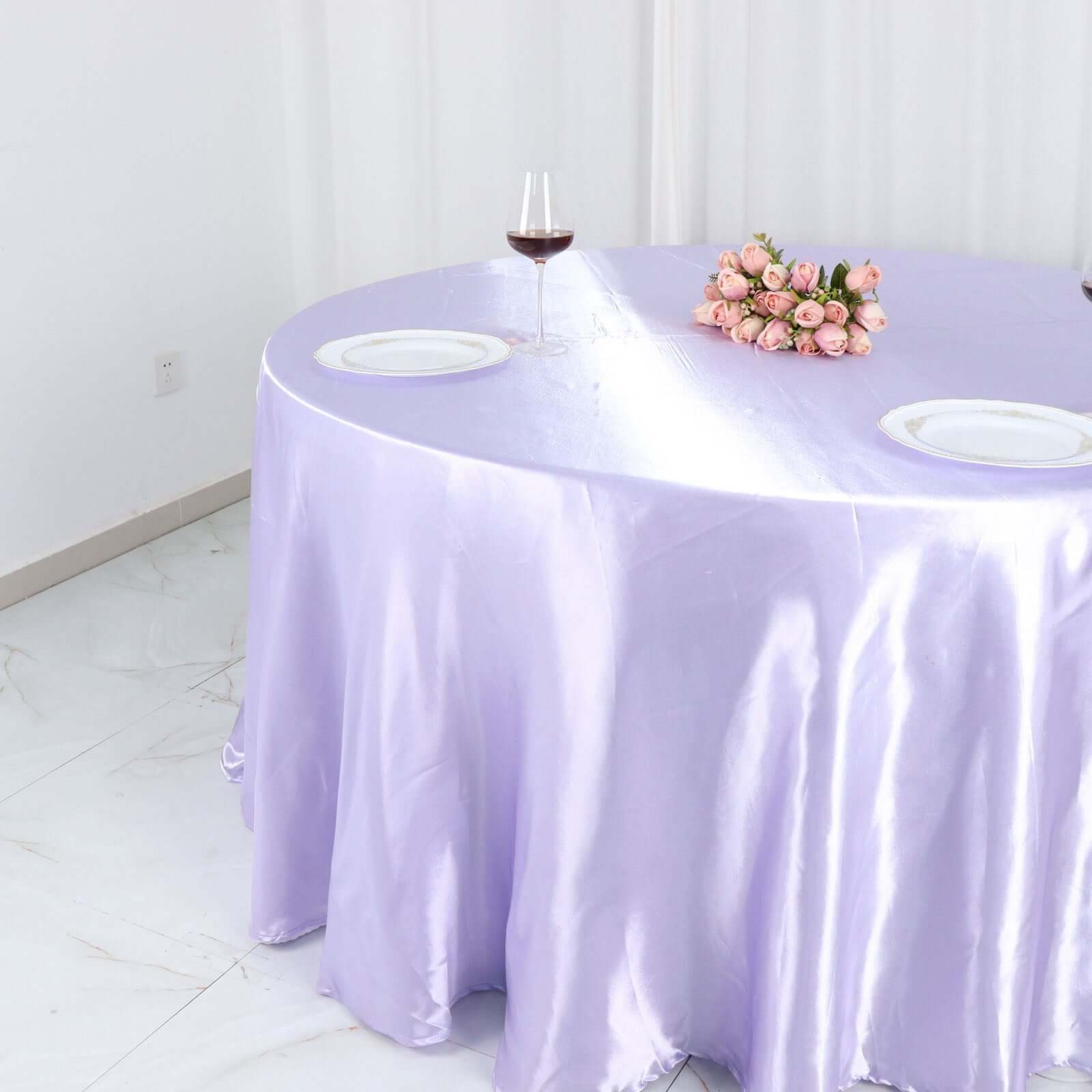 Satin 120" Round Tablecloth Lavender Lilac - Stylish Seamless Table Cover
