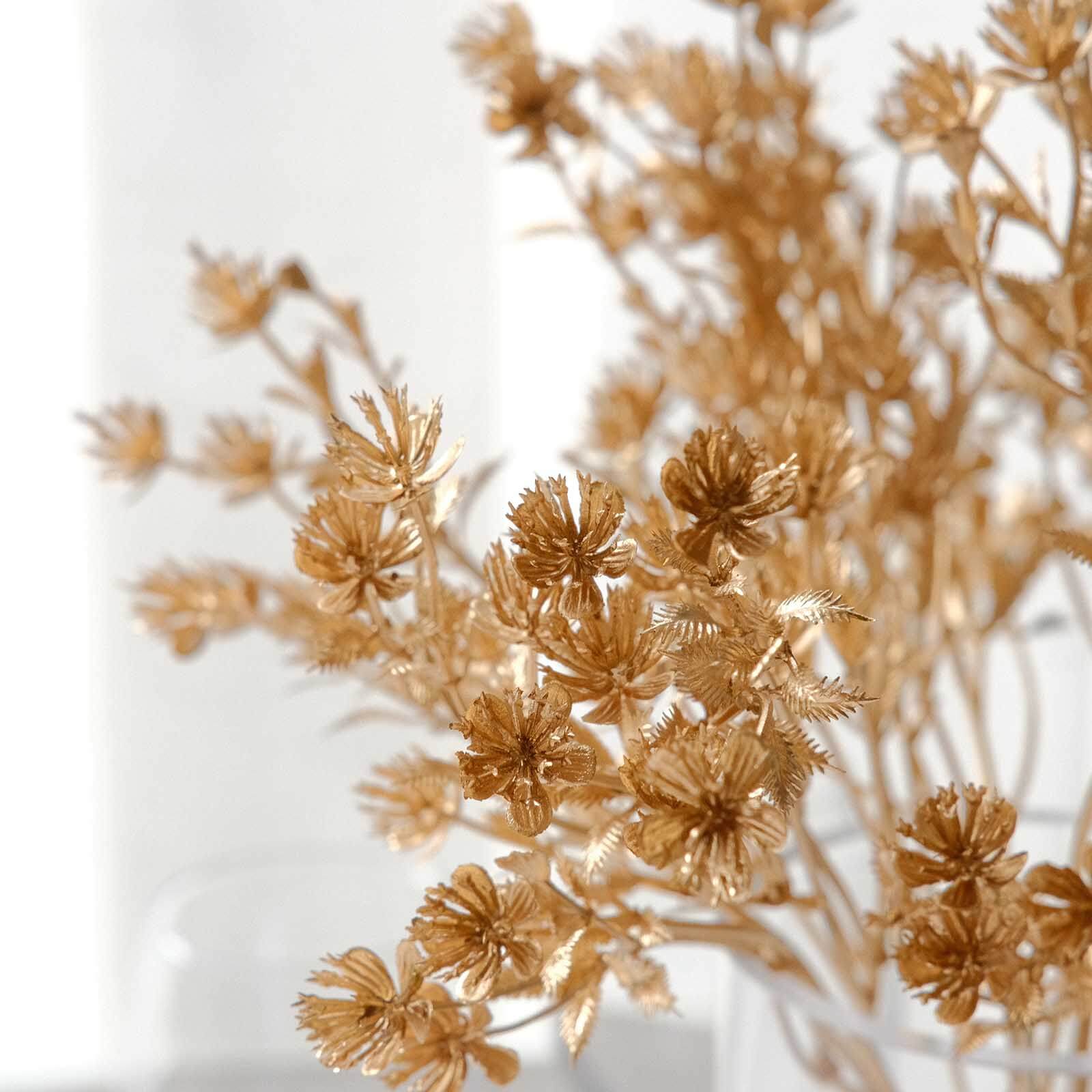 4-Pack Artificial Baby's Breath Flower Bouquet Metallic Gold for Event Decor & Centerpieces 13"
