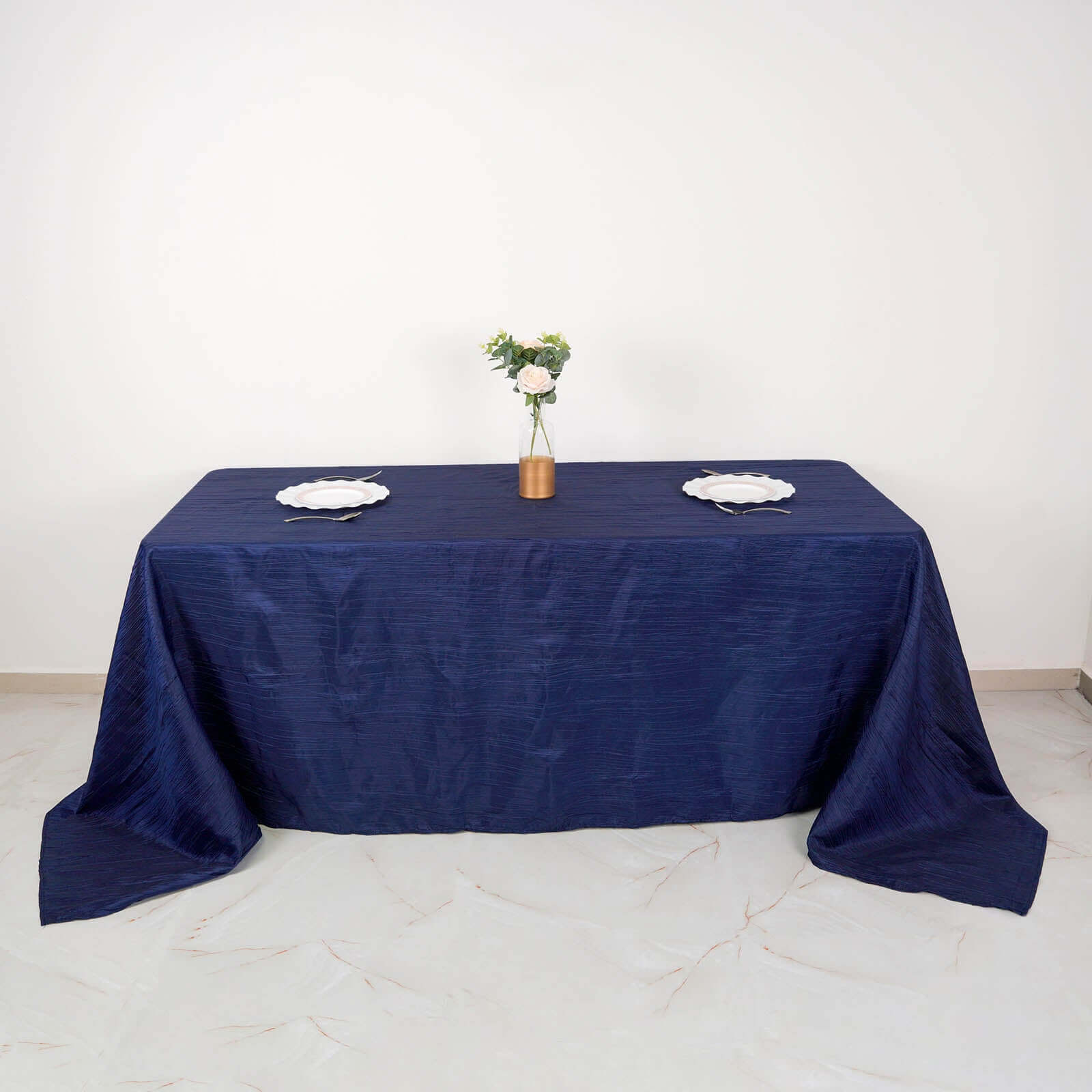 Taffeta 90"x132" Rectangle Tablecloth Navy Blue - Seamless Accordion Crinkle Table Cover