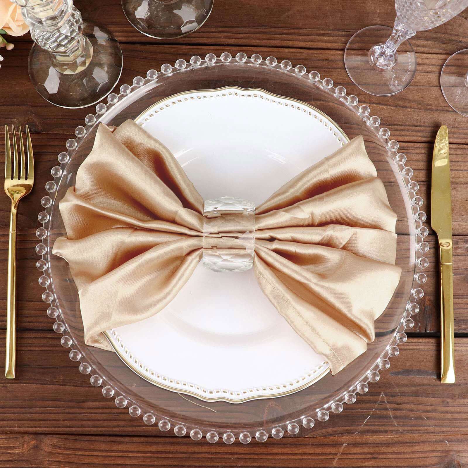 5 Pack Satin 20"x20" Napkins Nude - Luxurious Shine & Smooth Dinner Napkins