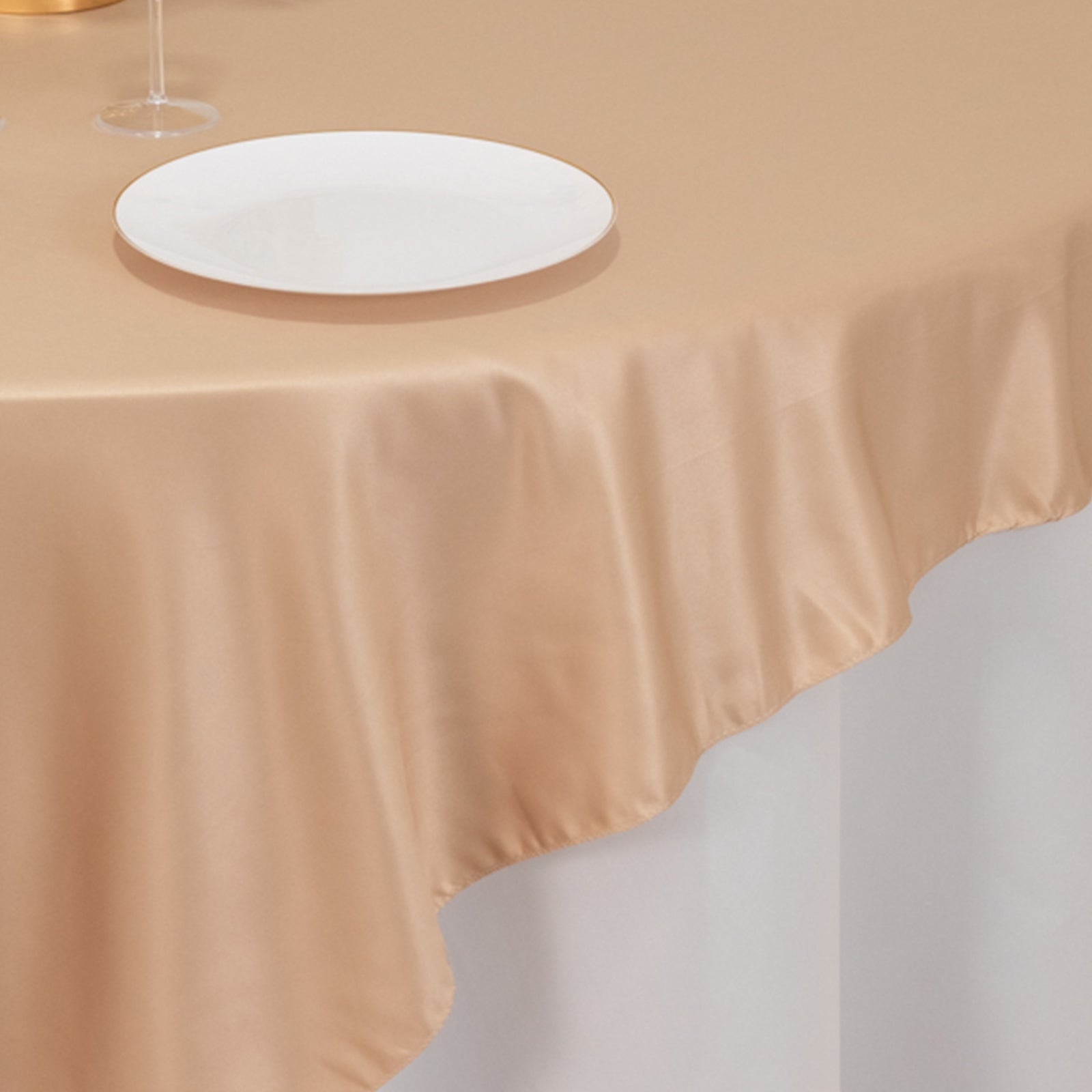 Lamour Satin 72"x72" Table Overlay Square Tablecloth Nude - Smooth Finish Table Topper