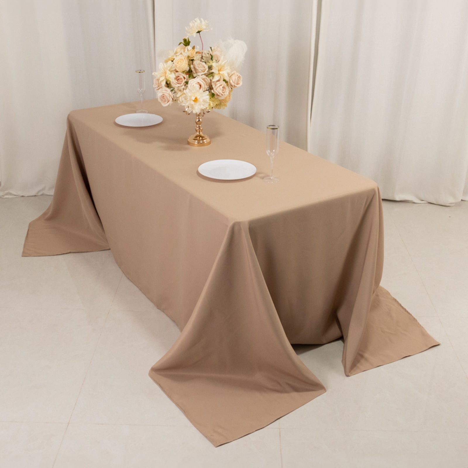 Premium Polyester 90"x132" Rectangle Tablecloth Nude - Seamless 220GSM Stain-Resistant Table Cover
