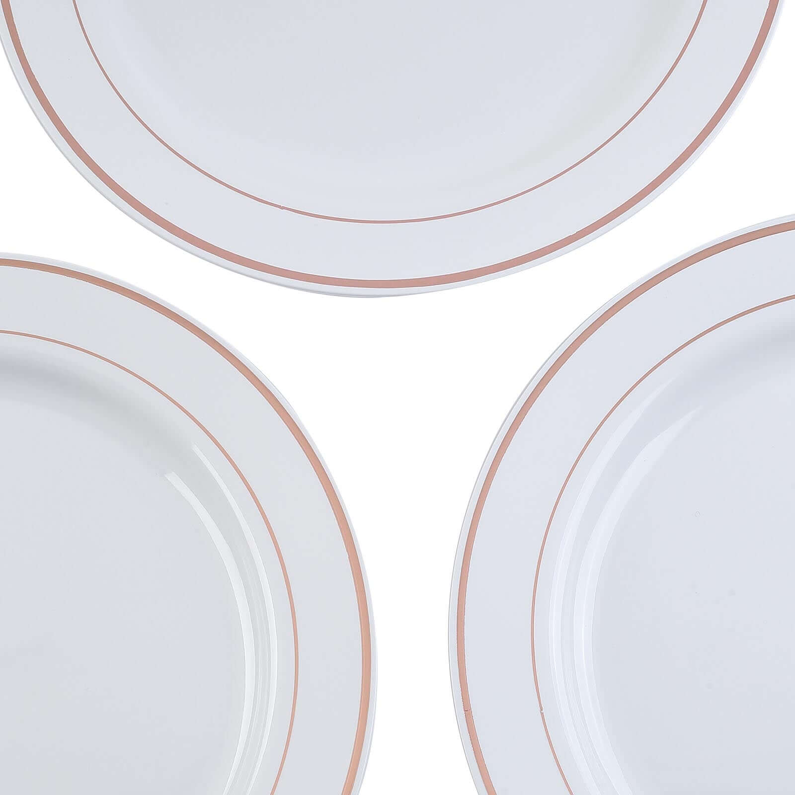 10-Pack Plastic Dinner Plates White with Très Chic Rose Gold Rim - Perfect Disposable Party Plates 10"