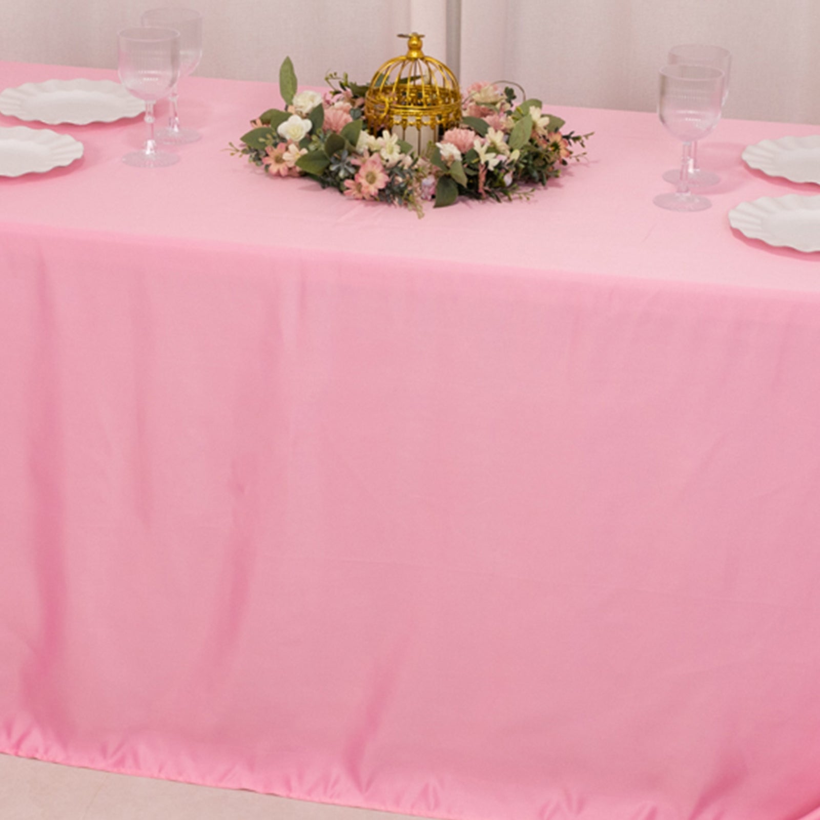 Lamour Satin 90"x132" Rectangle Tablecloth Pink - Soft & Silk-Like Seamless Table Cover