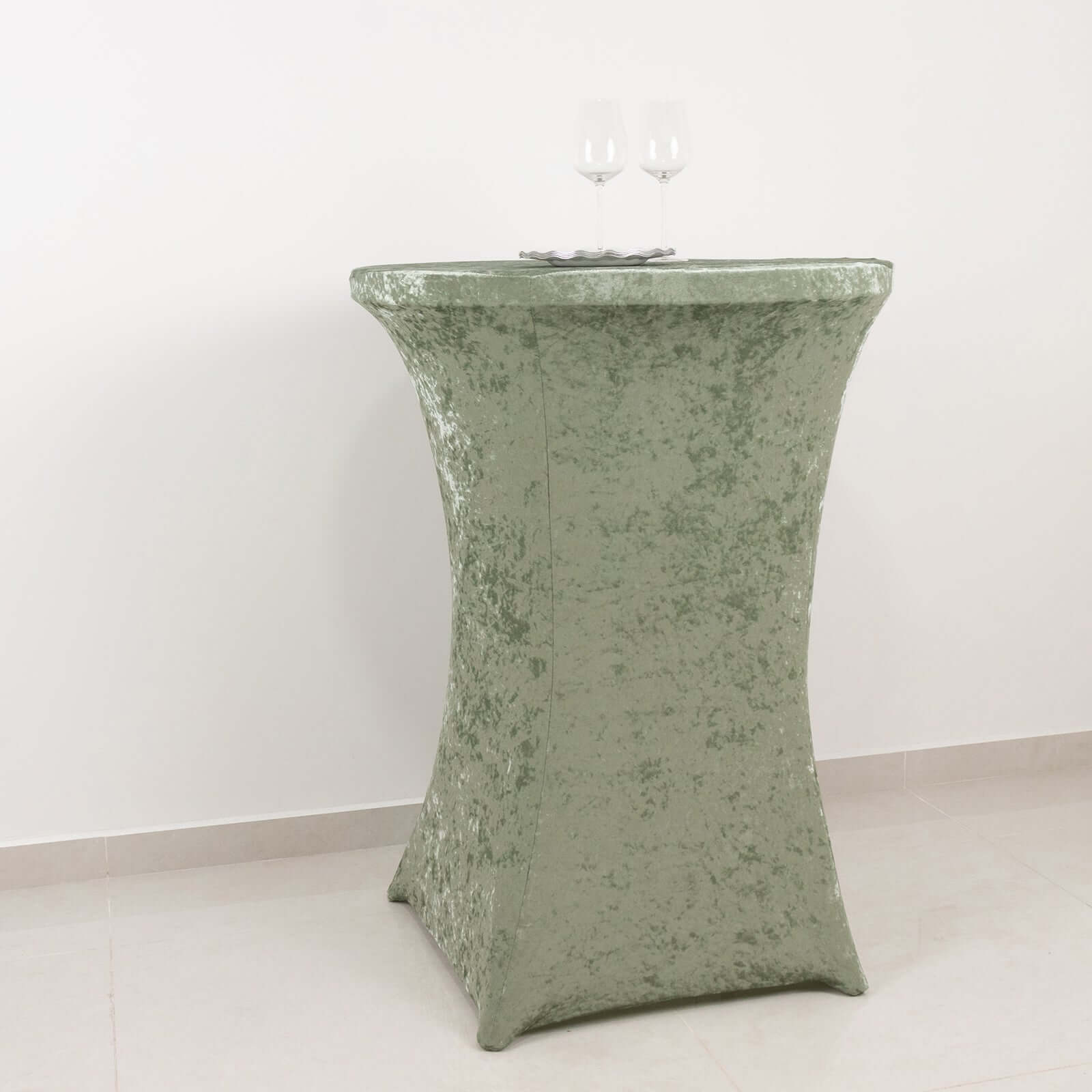 Crushed Velvet Spandex 30" Round Cocktail Table Cover Sage Green Smooth Highboy Tablecloth