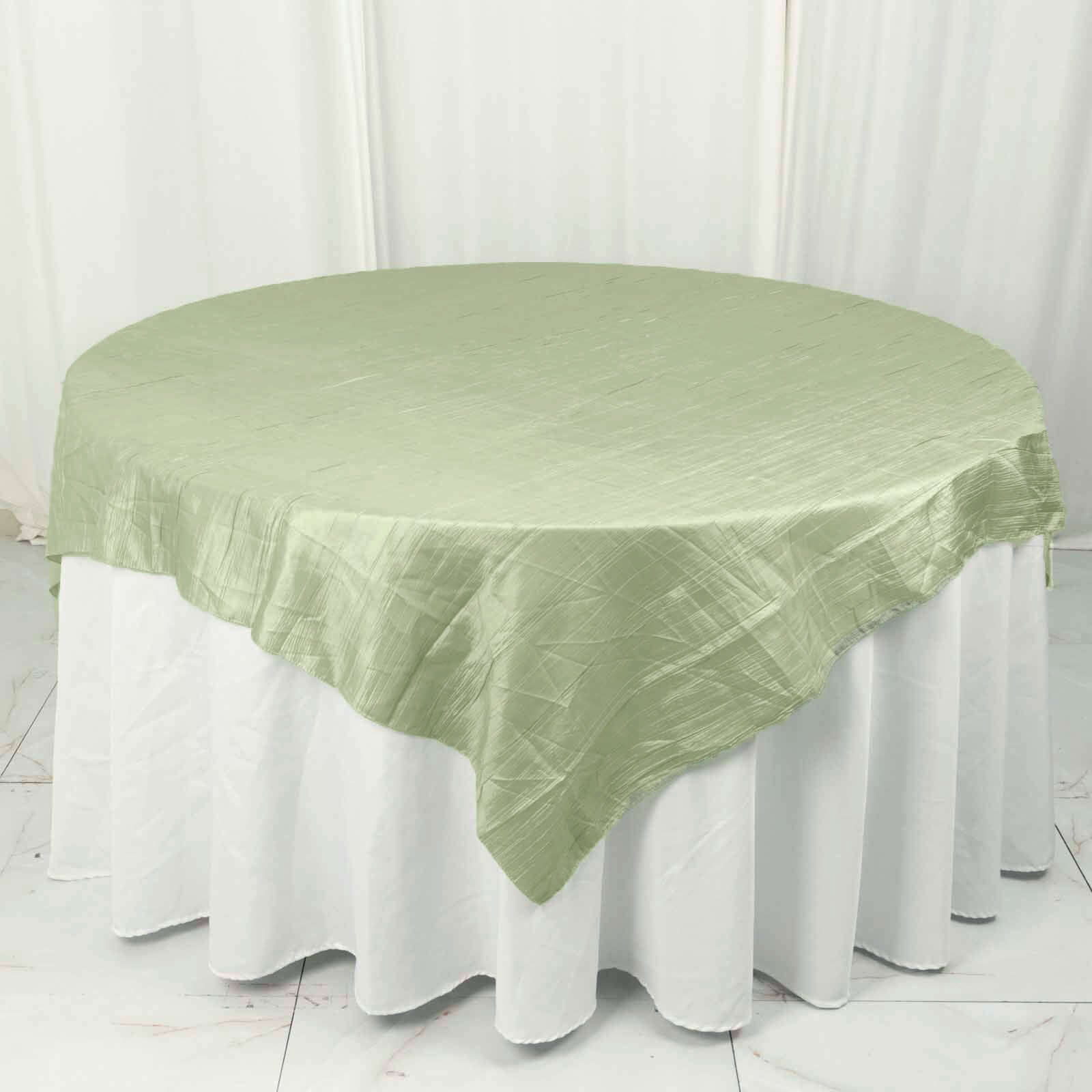 Taffeta 72"x72" Table Overlay Square Tablecloth Sage Green - Accordion Crinkle Table Cover