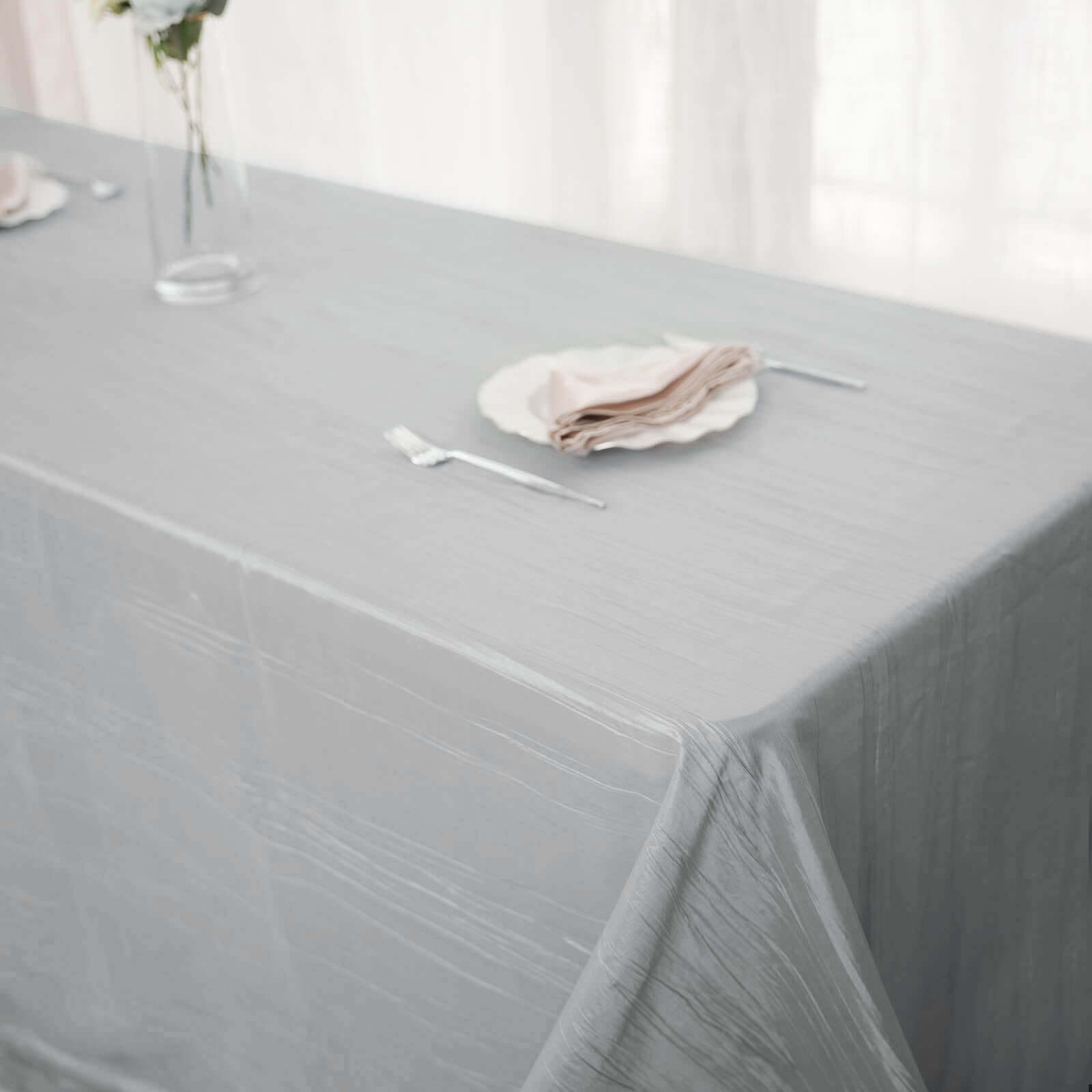 Taffeta 90"x156" Rectangle Tablecloth Silver - Accordion Crinkle Seamless Table Cover