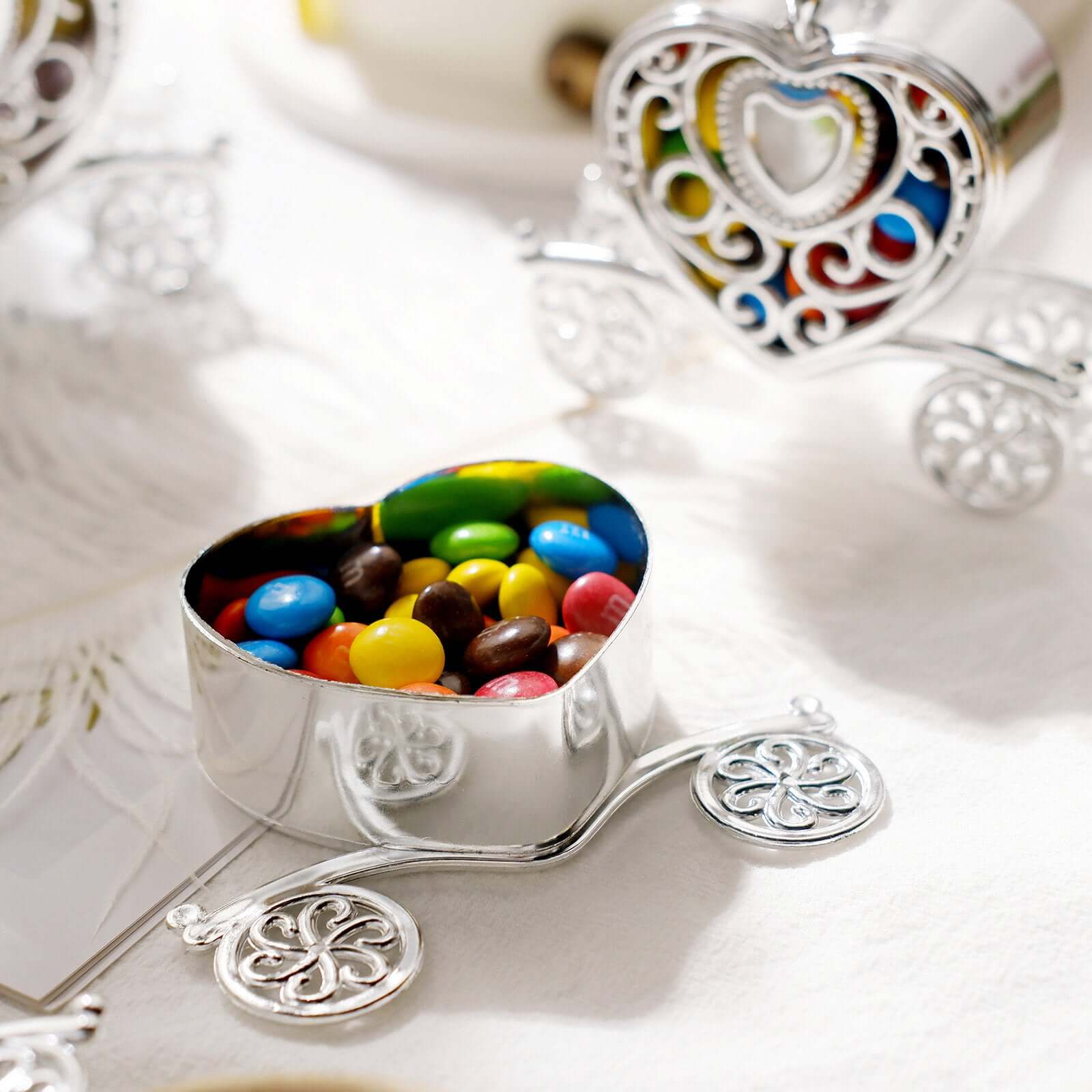 12-Pack Heart Carriage Candy Container Gift Boxes Silver Princess - Stylish Favor Boxes for Special Occasions 4"
